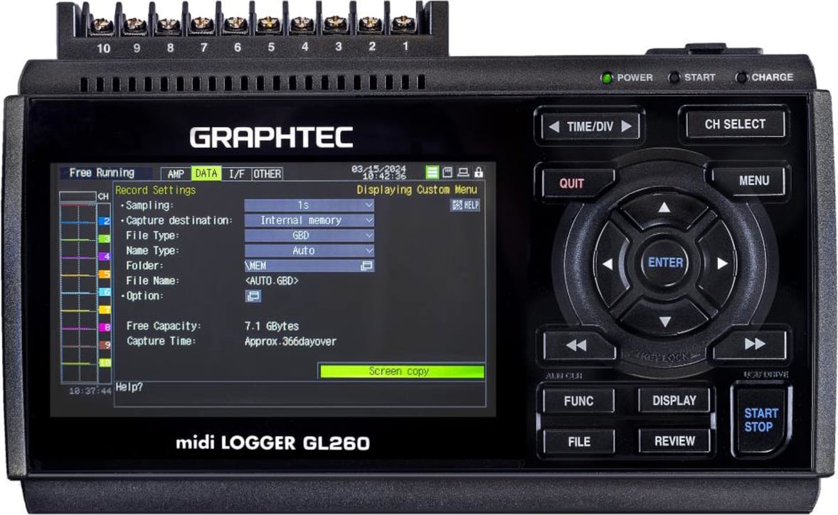Graphtec GL260 - Midi Data Logger 4.3in TFT Display Front | Alo Tech Solutions