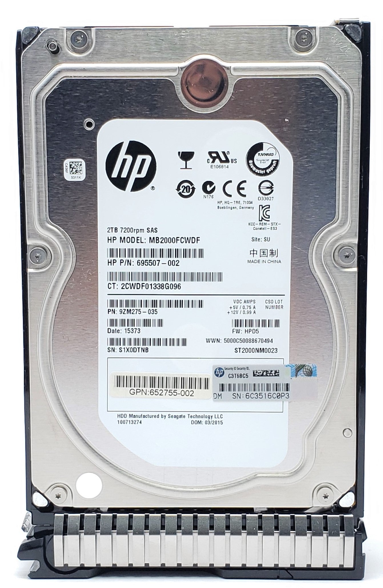 HPE MB2000FCZGH - 2TB 7.2K RPM 6G SAS LFF 3.5" Hard Drive with SC Tray for HPE ProLiant Gen8 G8 Gen9 G9 Servers