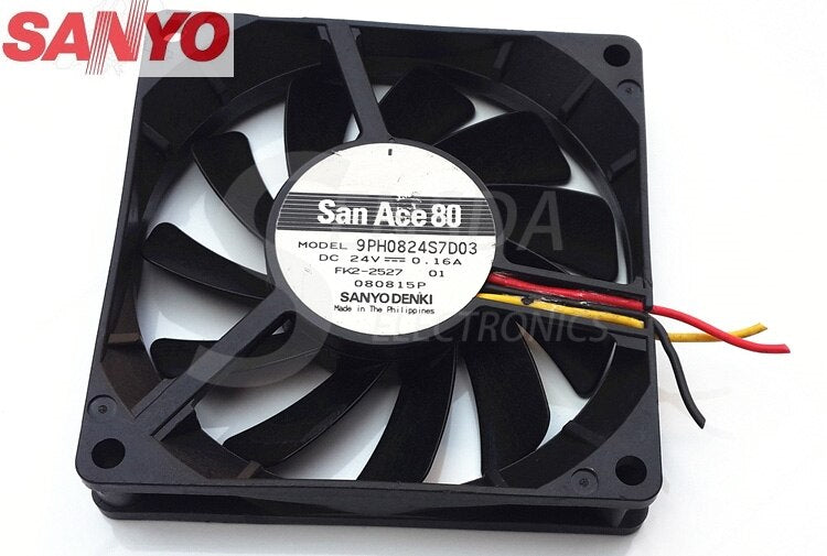 Sanyo Denki 9PH0824S7D03 80x80x15mm 24V DC 0.16A Axial Cooling Fan