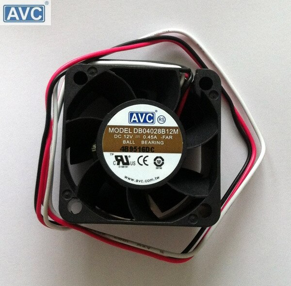 AVC DB04028B12M 40x40x28mm 12V DC 0.45A 3-Wire Axial Cooling Fan