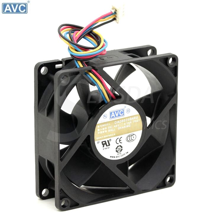 AVC DA08025B48U 80x80x25mm 48V DC 0.14A 4-Wire Axial Cooling Fan