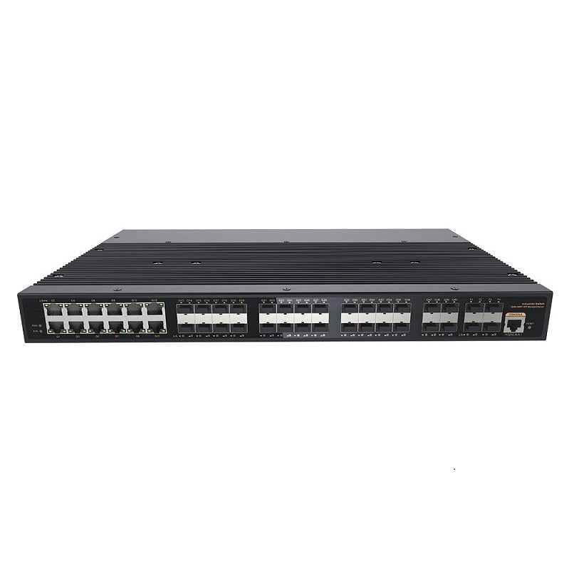 OW-IES5000-12T28F-4S, 12*10/100/1000M RJ45, 28*100/1000M SFP, with 4*1/10G uplink SFP+ fiber ports L2+ managed industrial Ethernet switch