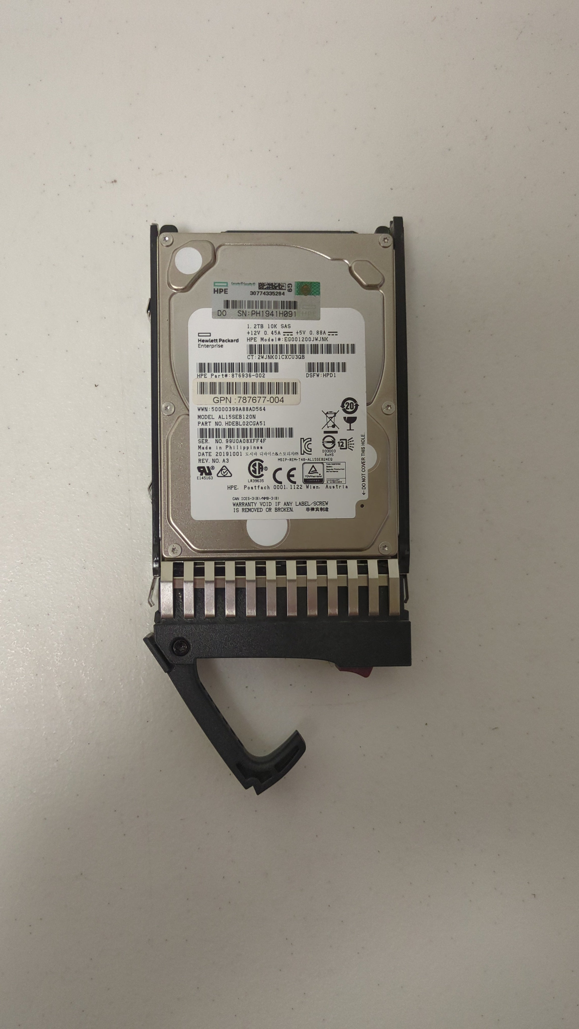 HPE 1.2TB 10K 12G SAS SFF SC HDD HDEBL02CGA51 876936-002 787648-001