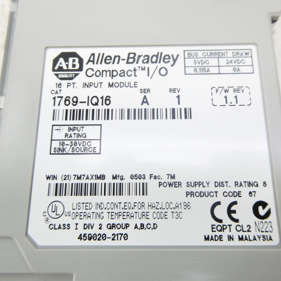 ALLEN BRADLEY 1769-IQ16 SER. A F/W 1.1 24VDC REV. 1 NSMP