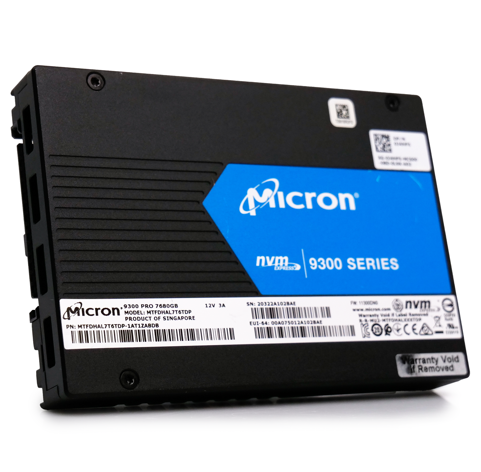 Micron 9300 Series MTFDHAL7T6TDP 0J4HP5 7.68TB 1 DWPD PCIe Gen 3.0 x4 4GB/s 3D TLC U.2 NVMe 2.5in Enterprise Solid State Drive