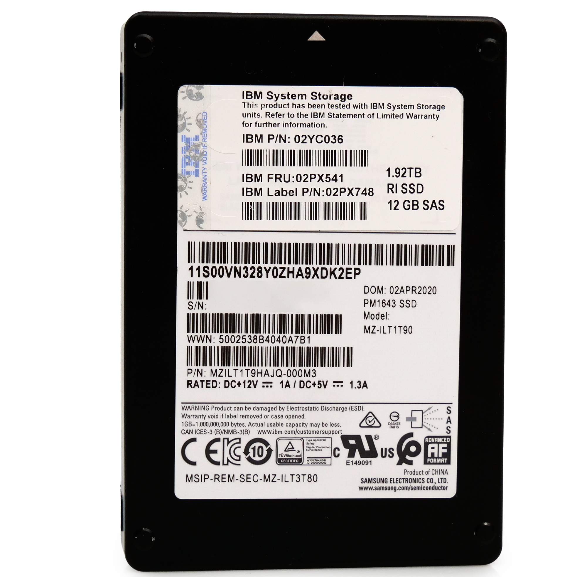 Samsung/IBM PM1643 MZILT1T9HAJQ 1.92TB 1 DWPD SAS-3 12Gb/s V-NAND 2.5in Refurbished SSD