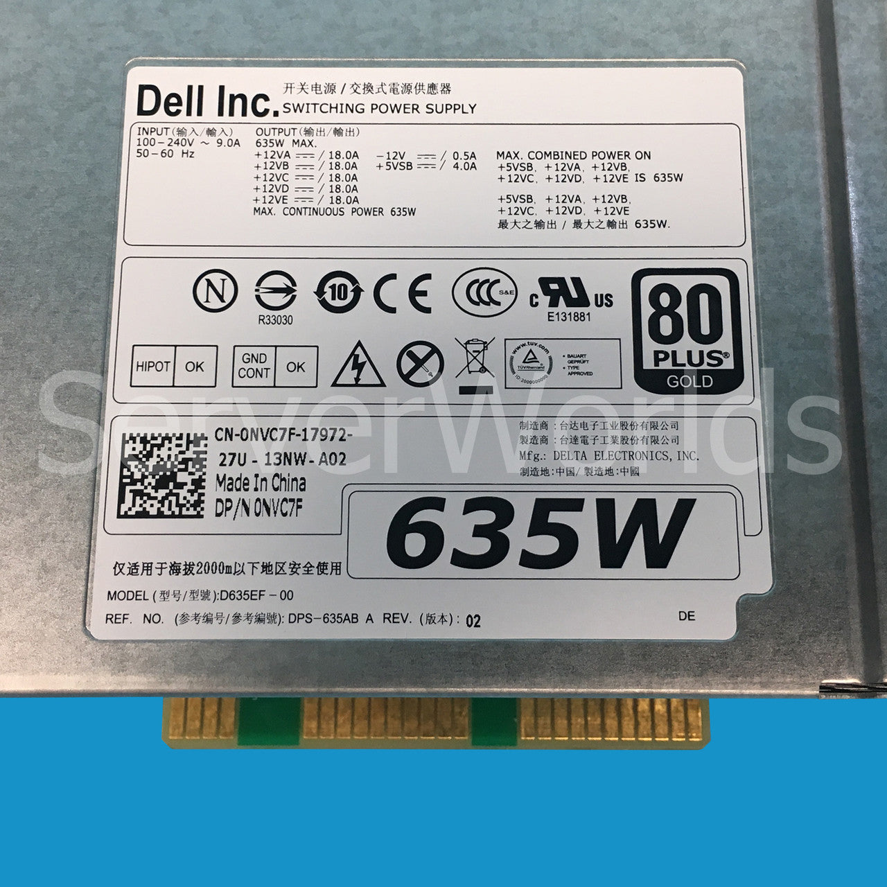 Dell NVC7F Precision T3600 635W Power Supply D635EF-00 DPS-635AB A