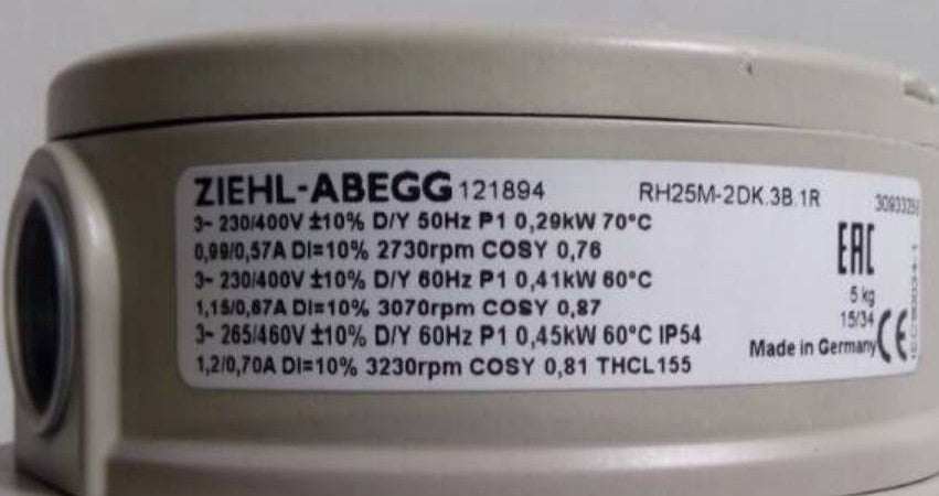 RH25M-2DK.3B.1R  ZIEHL-ABEGG centrifugal fan 3-230/400v 50HZ 2730RPM