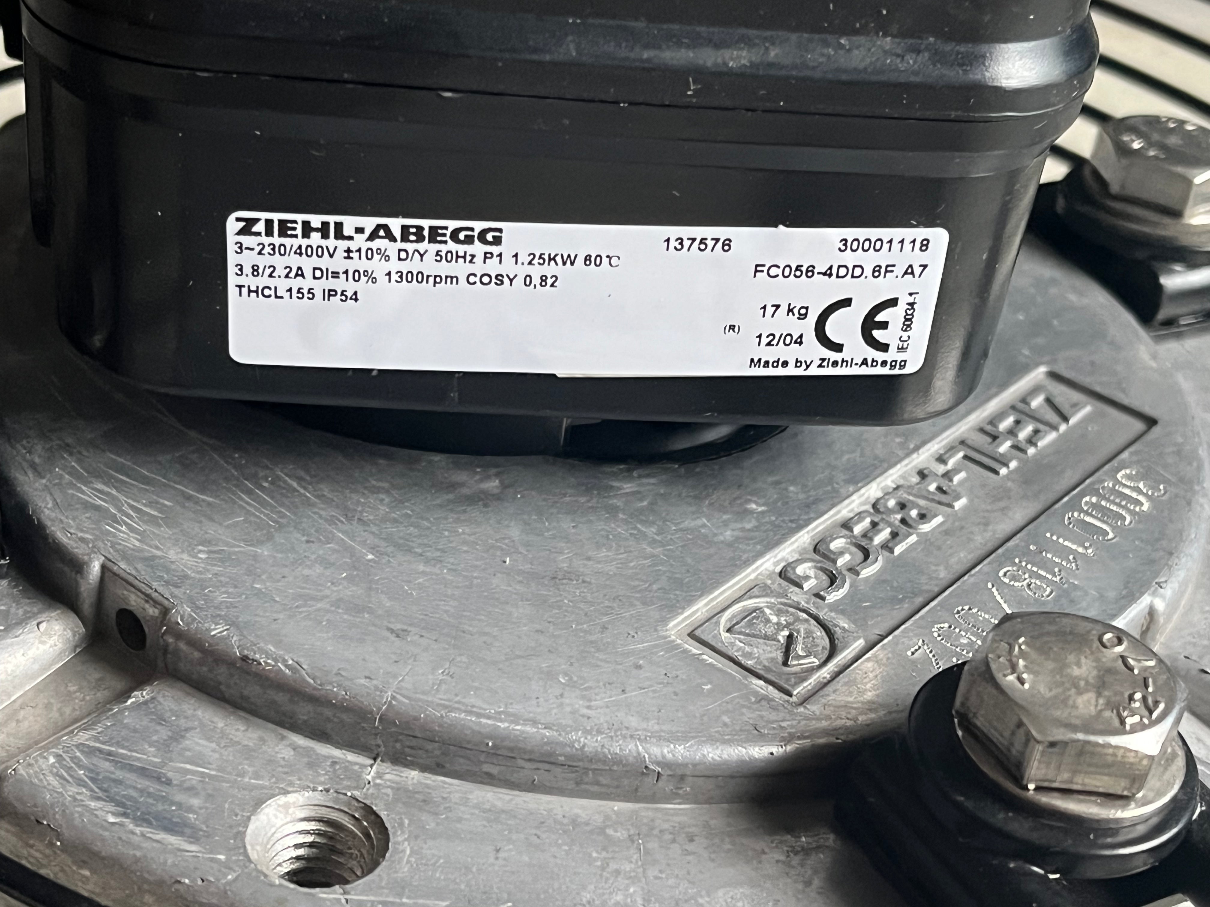 FC056-4DD.6F.A7  ZIEHL-ABEGG Axial Fan 230/400V 1.25kW 3.8A 1300Rpm
