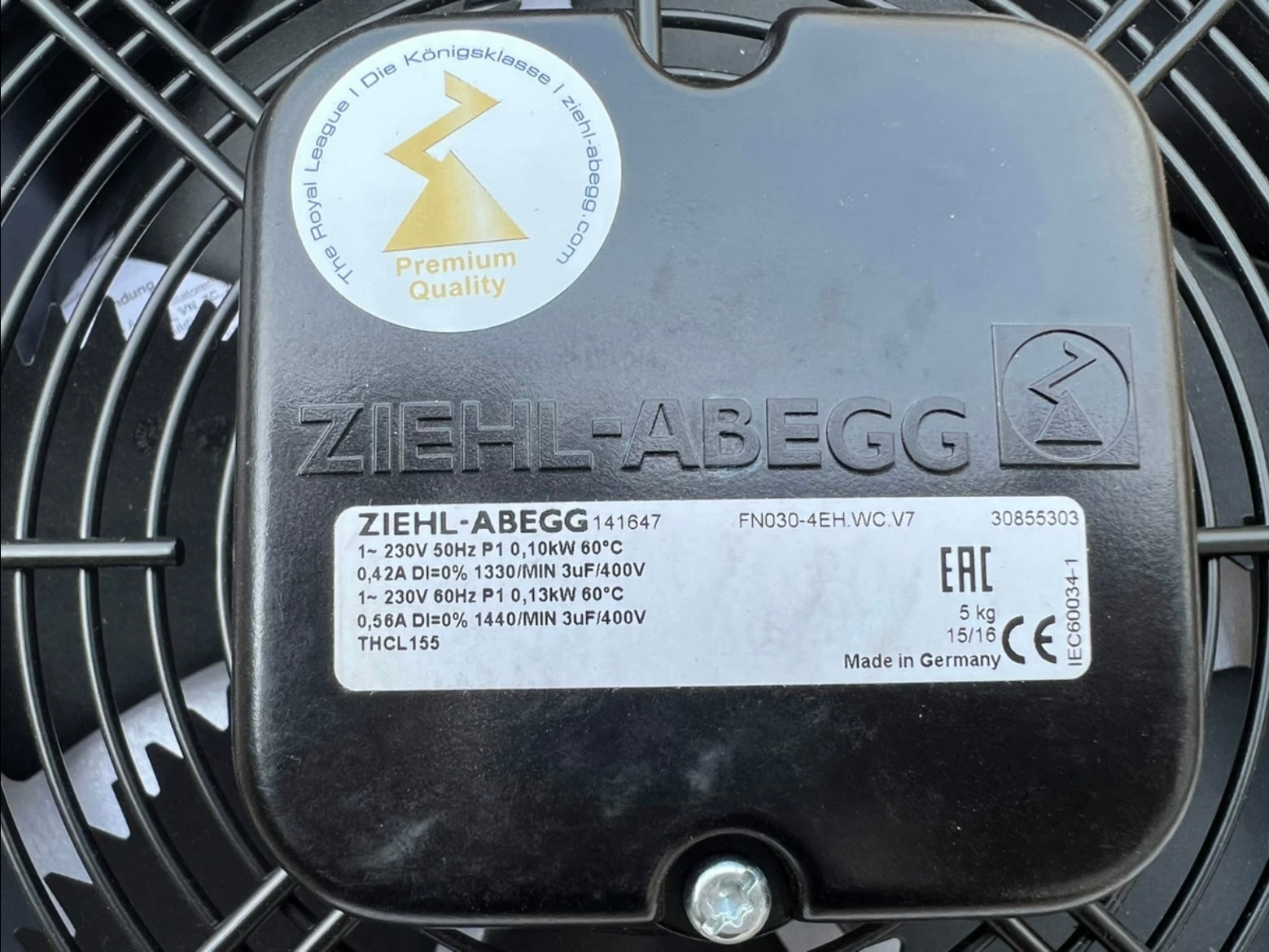 FN030-4EH.WC.V7 ZIEHL-ABEGG Axial Fan 0.095kW 230V 0.42A 1330rpm