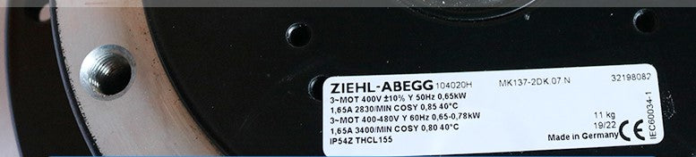 MK137-2DK.07.N ZIEHL-ABEGG centrifugal fan 230V 0.65/0.78kW 1.65A 2830/3400rpm