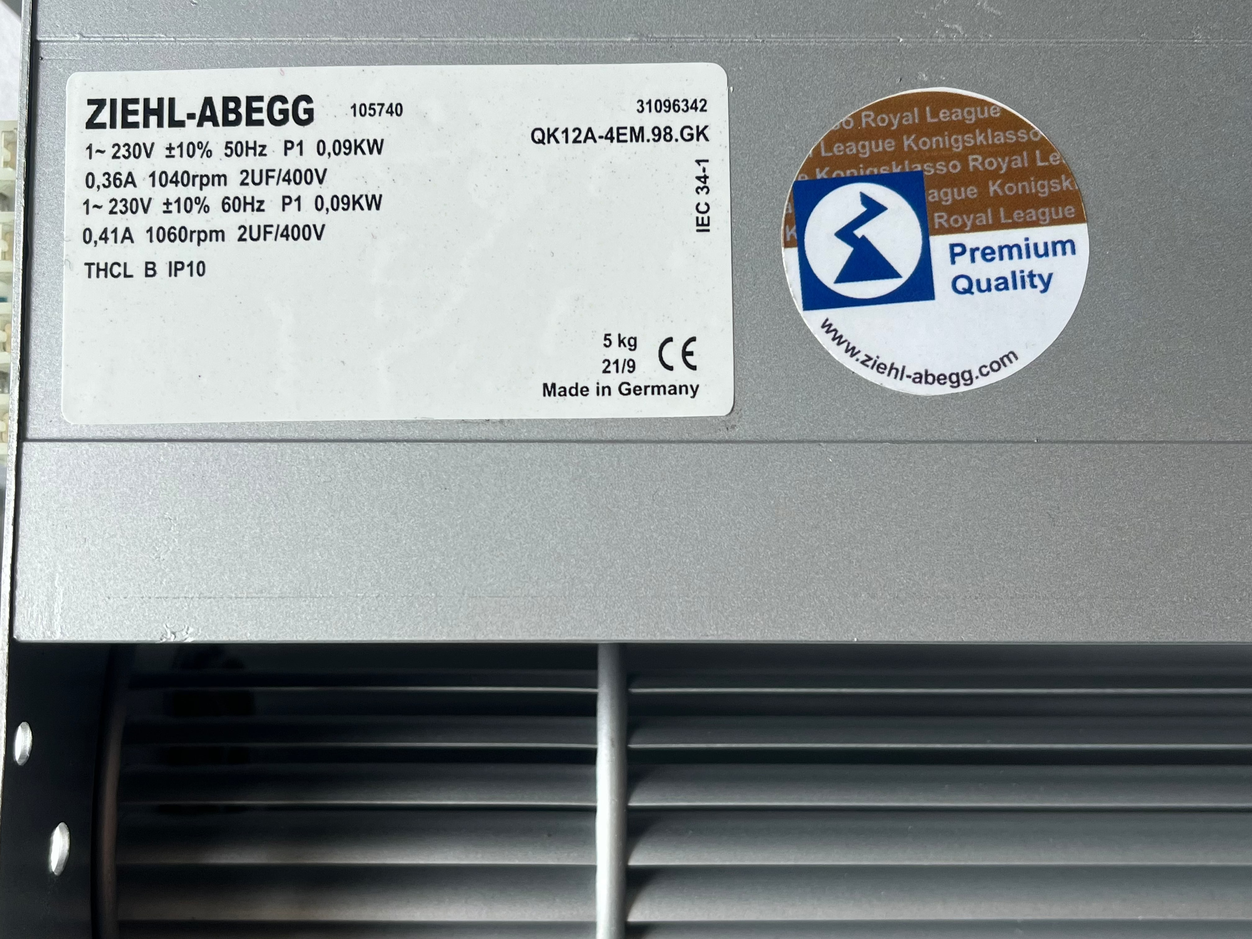 QK12A-4EM.98.GK ZIEHL-ABEGG Crossflow fan 230V 550W 2.6A 1370rpm