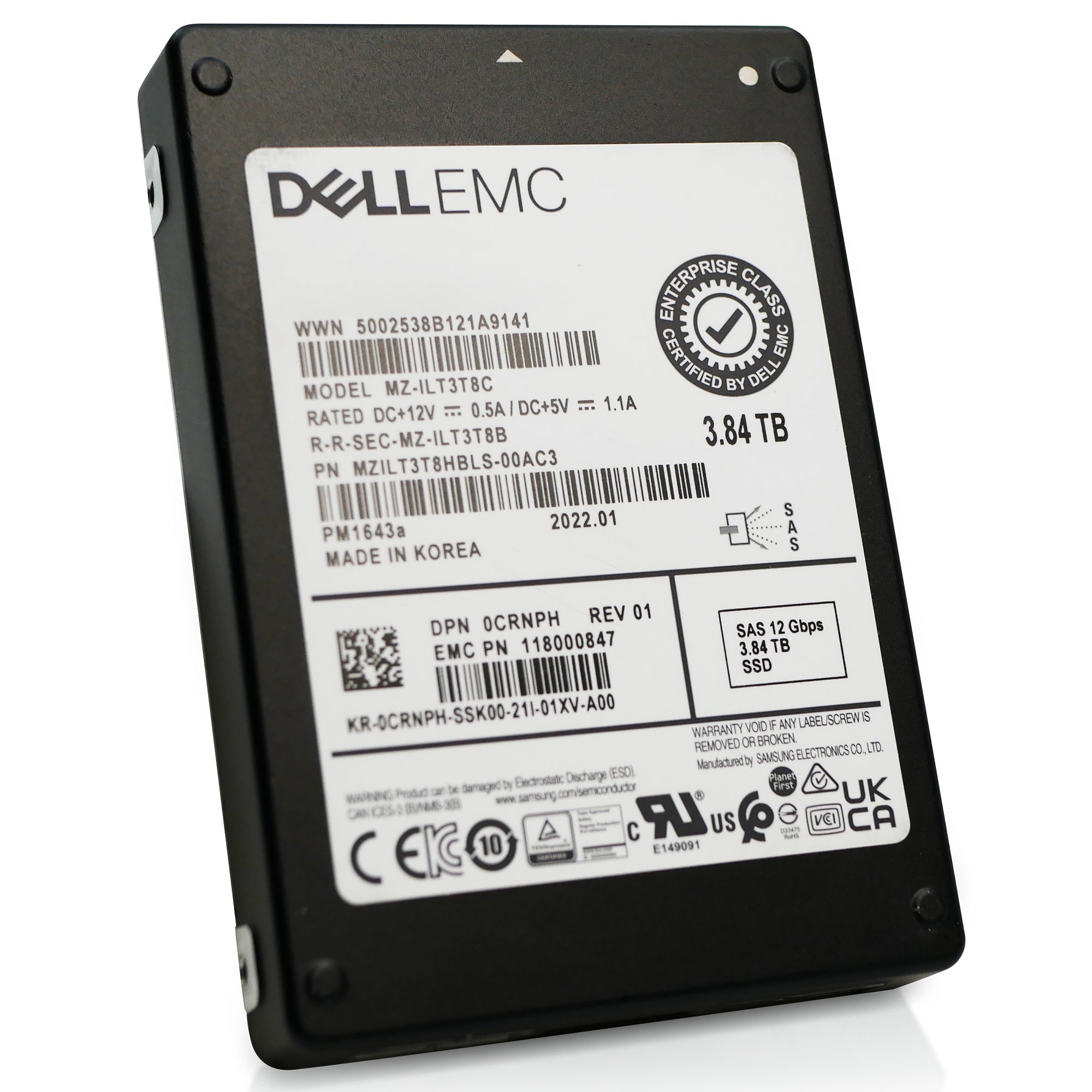 Dell/Samsung PM1643a MZILT3T8HBLS 3.84TB 1 DWPD SAS 12Gb/s 2.5in Refurbished SSD