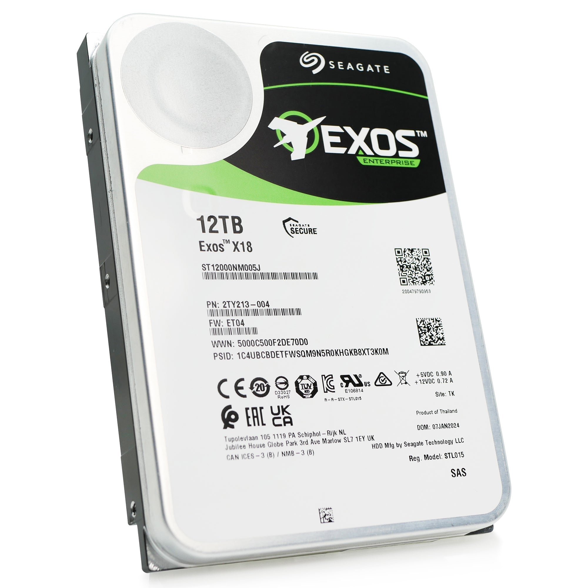 Seagate Exos X18 ST12000NM005J 12TB 7.2K RPM SAS 12Gb/s 512e 3.5in Hard Drive