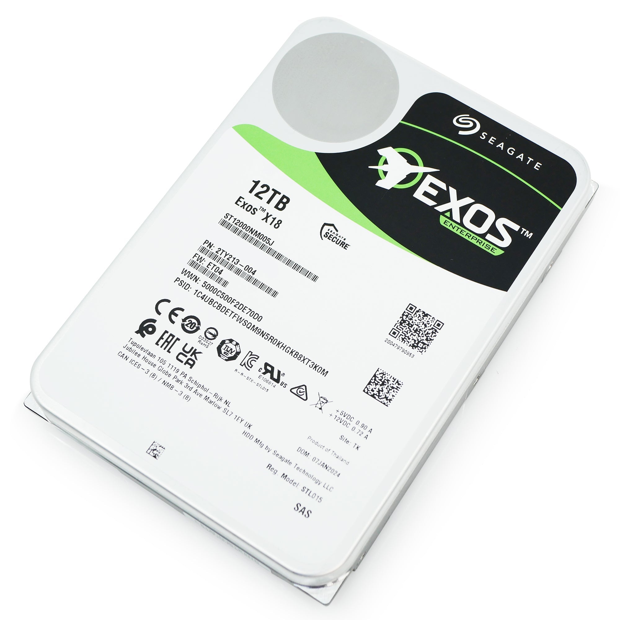 Seagate Exos X18 ST12000NM005J 12TB 7.2K RPM SAS 12Gb/s 512e 3.5in Hard Drive