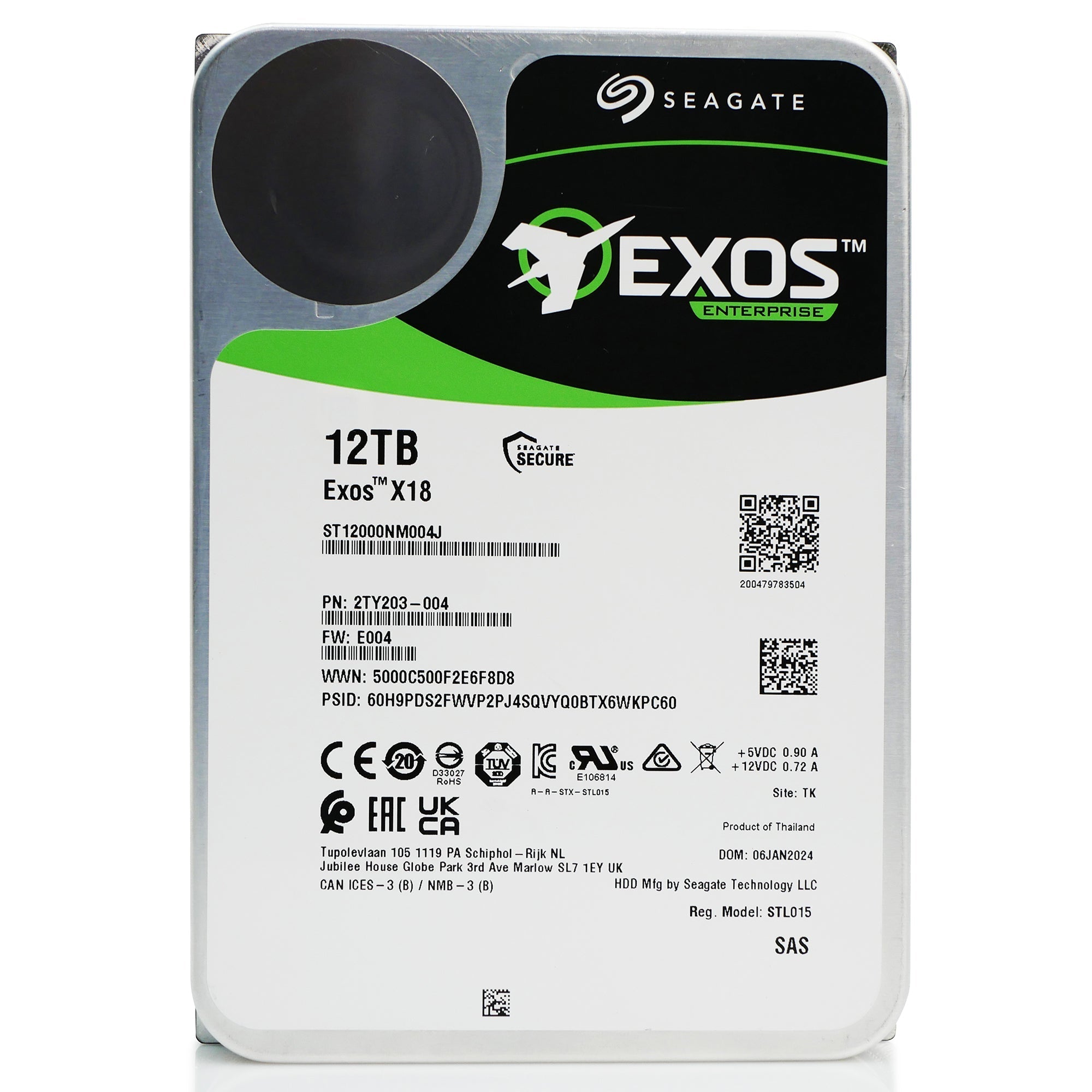 Seagate Exos X18 ST12000NM004J 12TB 7.2K RPM SAS 12Gb/s 512e 3.5in Hard Drive