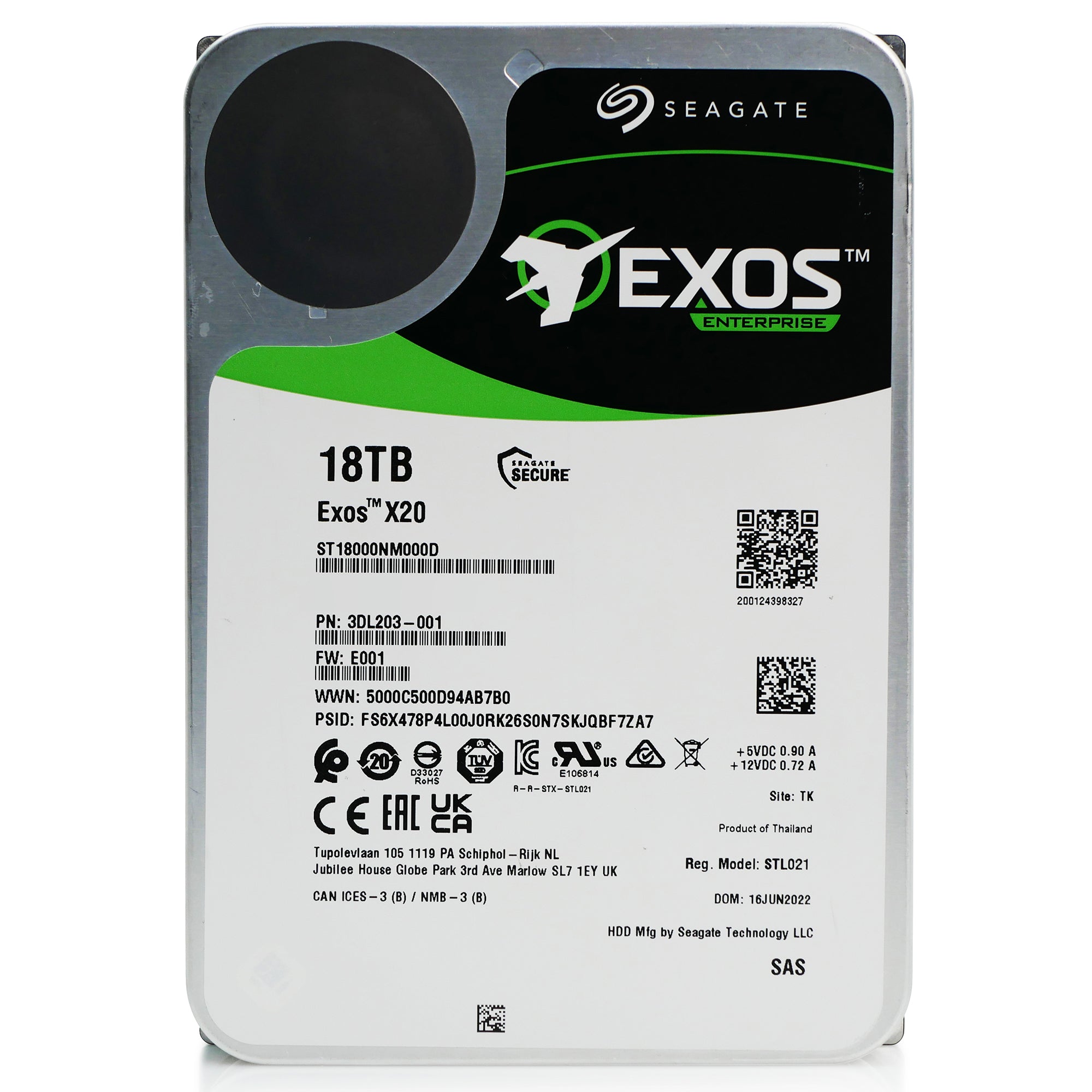 Seagate Exos X20 ST18000NM000D 18TB 7.2K RPM SAS 12Gb/s 3.5in Hard Drive