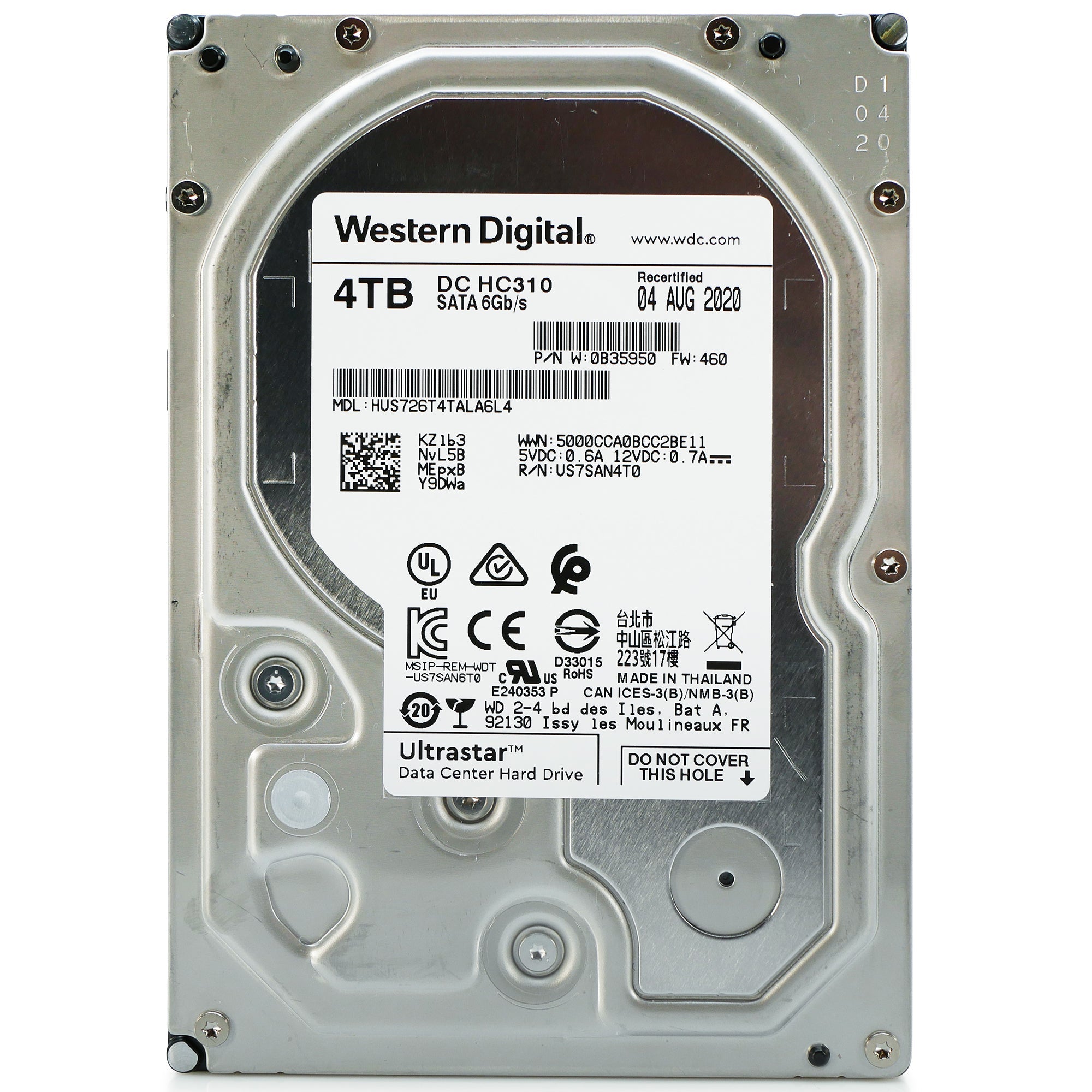 Western Digital Ultrastar DC HC310 HUS726T4TALA6L4 0B35950 4TB 7.2K RPM SATA 6Gb/s 512n 3.5in Recertified Hard Drive
