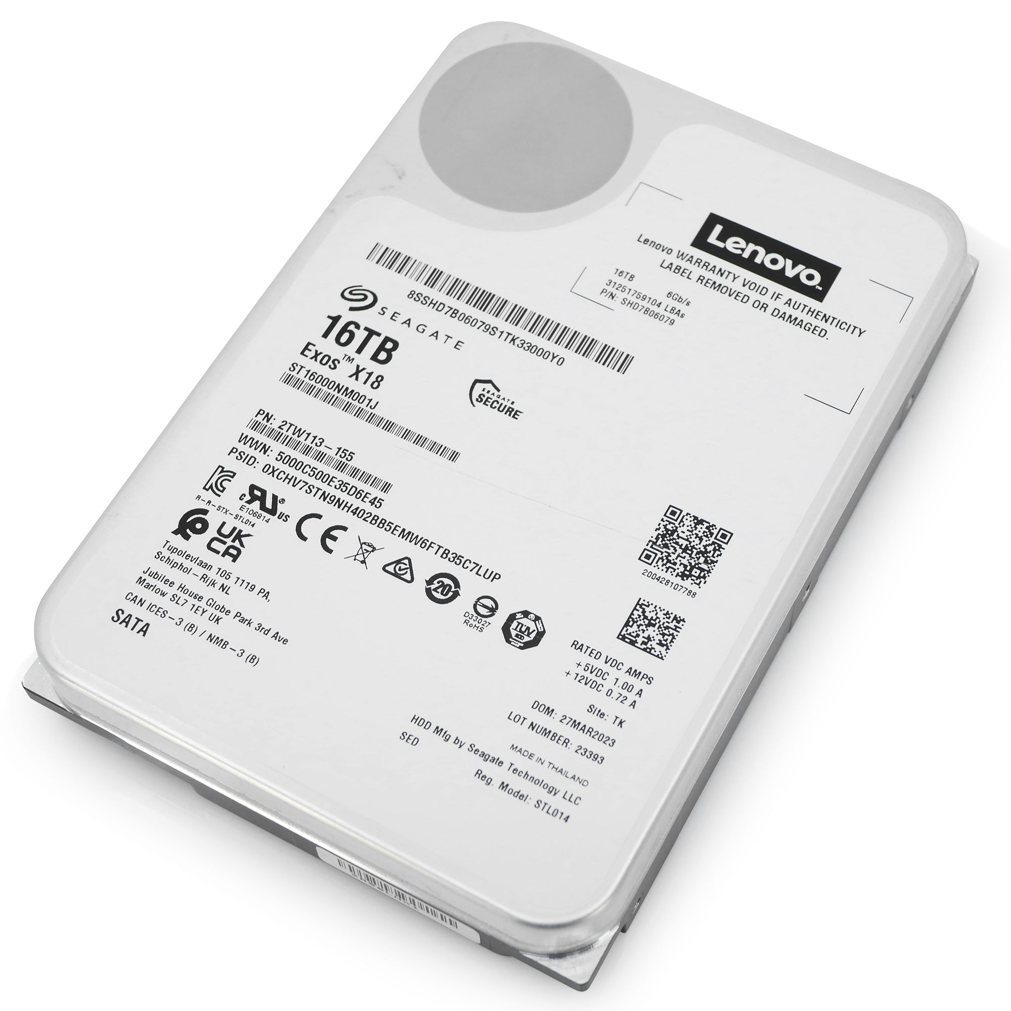 Seagate/Lenovo Exos X18 ST16000NM001J 16TB 7.2K RPM SATA 6Gb/s 512e 3.5in Refurbished HDD