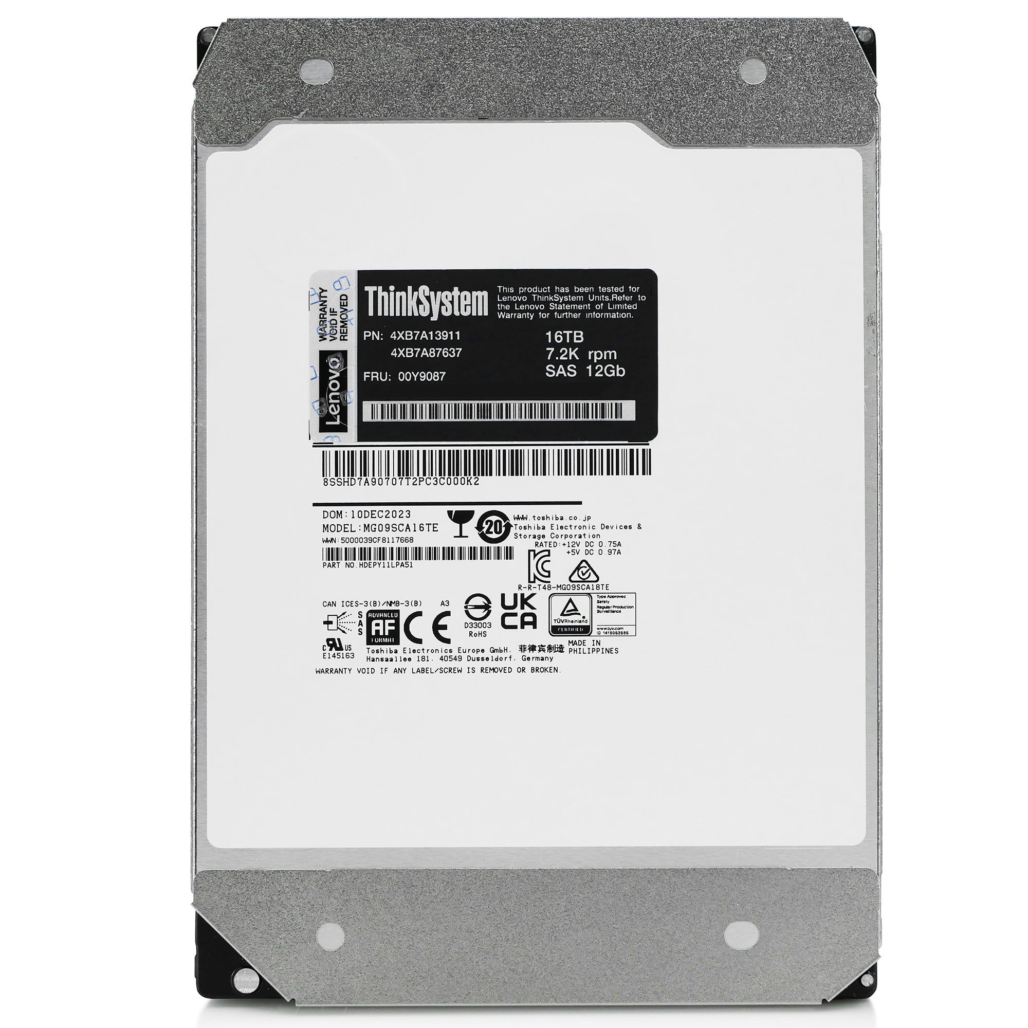 Toshiba/Lenovo MG09 MG09SCA16TE 16TB 7.2K RPM SAS 12Gb/s 512e 3.5in Hard Drive