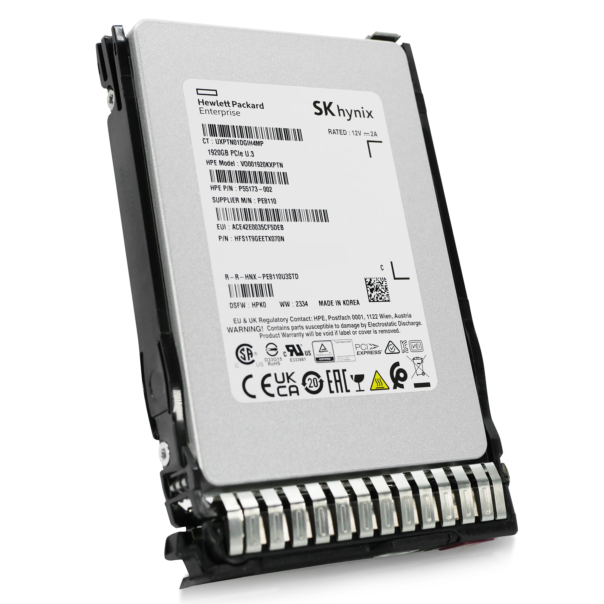 HP Generation 8 VO001920KXPTN P55173-002 1.92TB 1 DWPD PCIe Gen 4.0 x4 8GB/s 4D V6 TLC U.3 NVMe 2.5in Solid State Drive