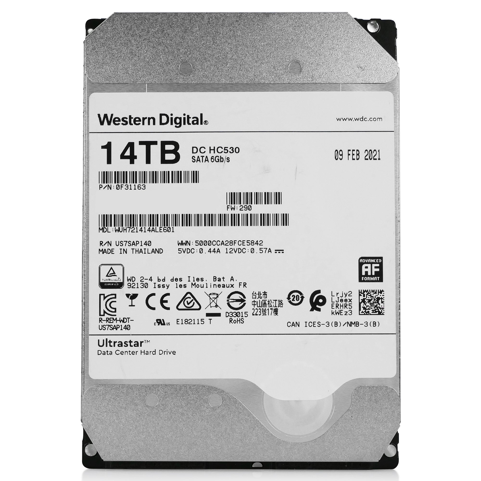 Western Digital Ultrastar DC HC530 WUH721414ALE601 0F31163 14TB 7.2K RPM SATA 6Gb/s 512e 3.5in Refurbished HDD