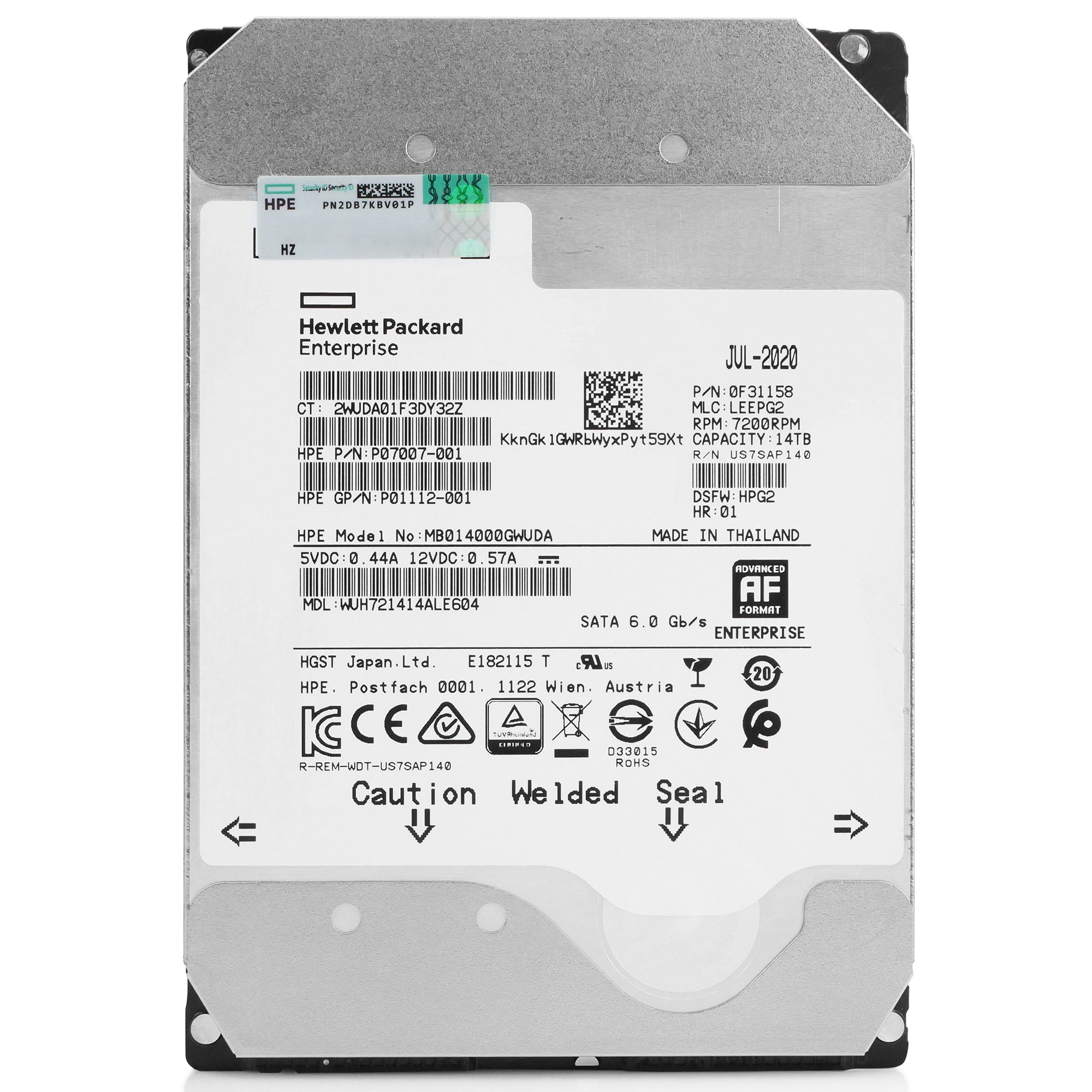 HP/Western Digital Ultrastar DC HC530 WUH721414ALE604 0F31158 14TB 7.2K RPM SATA 6Gb/s 512e 3.5in Hard Drive