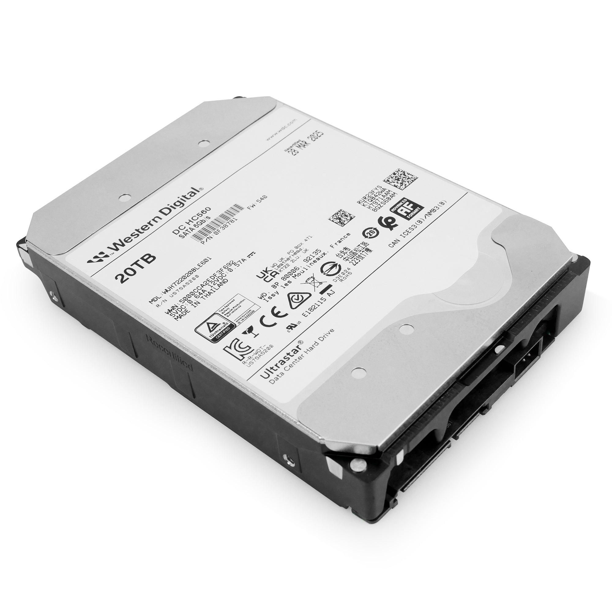 Western Digital Ultrastar DC HC560 WUH722020BLE601 0F38781 20TB 7.2K RPM SATA 6Gb/s 512e 3.5in Recertified Hard Drive