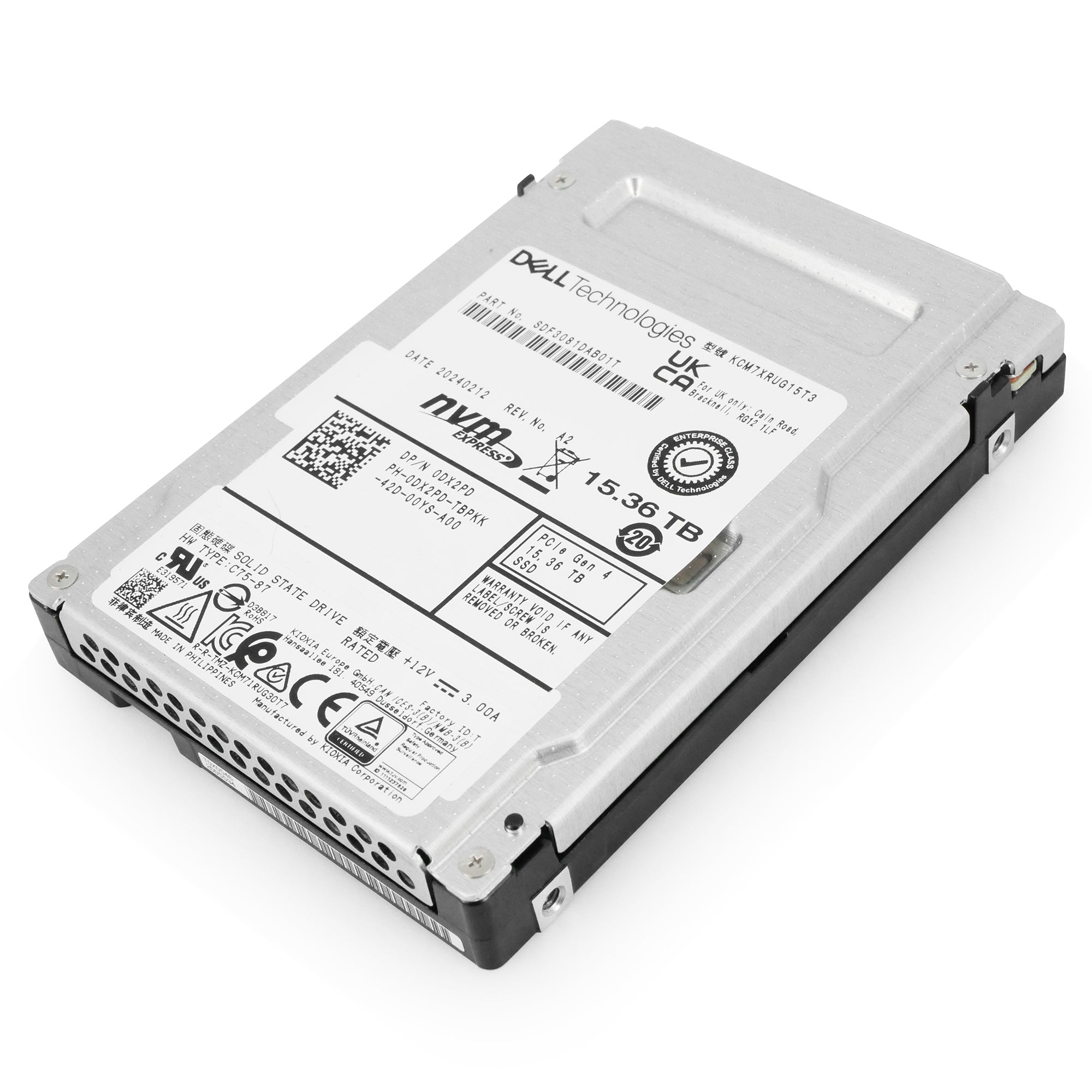 Dell/Kioxia CM7-R KCM7XRUG15T3 15.36TB 1 DWPD PCIe Gen 4.0 x4 8GB/s U.2 NVMe 2.5in SSD