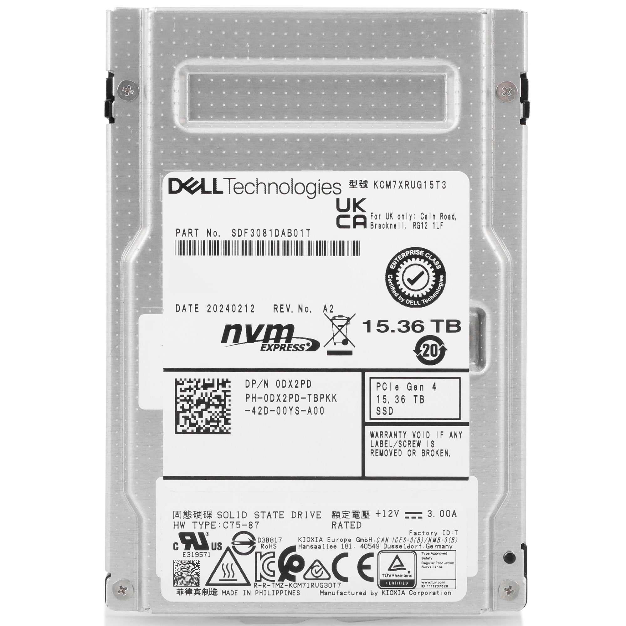 Dell/Kioxia CM7-R KCM7XRUG15T3 15.36TB 1 DWPD PCIe Gen 4.0 x4 8GB/s U.2 NVMe 2.5in SSD