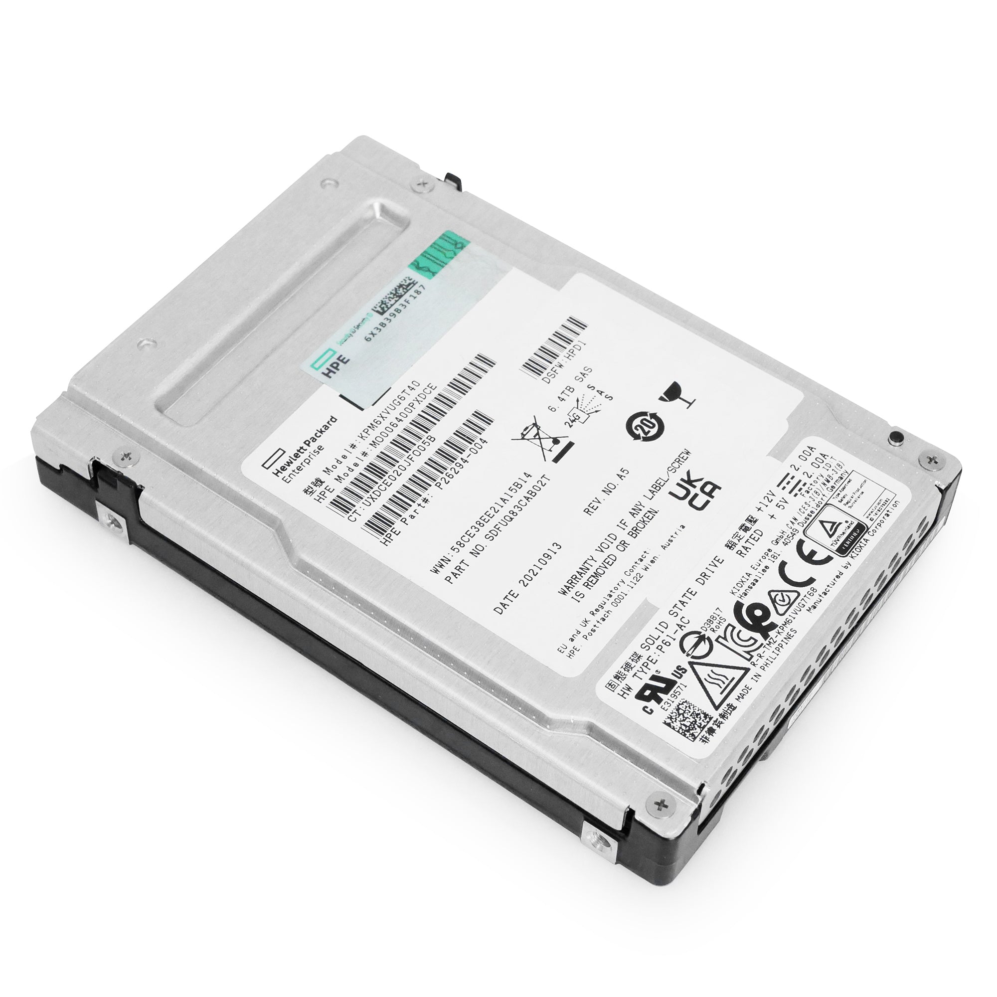 HP/Kioxia PM6-V KPM6XVUG6T40 6.4TB 3 DWPD SAS-4 24Gb/s 3D TLC 2.5in Recertified Solid State Drive
