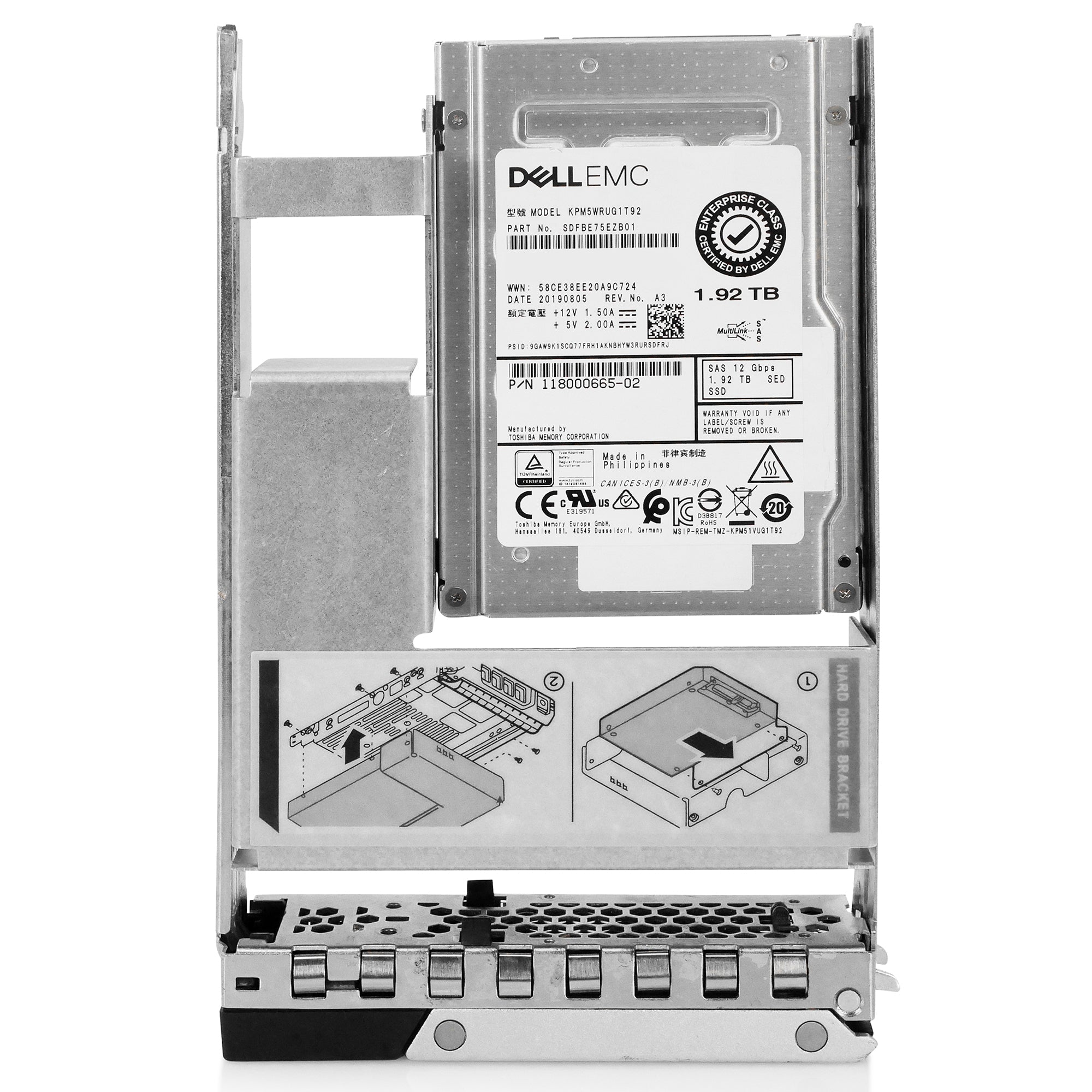 Dell G14 118000665-02 1.92TB 1 DWPD SAS 12Gb/s 3D TLC Hybrid 3.5in Recertified Solid State Drive