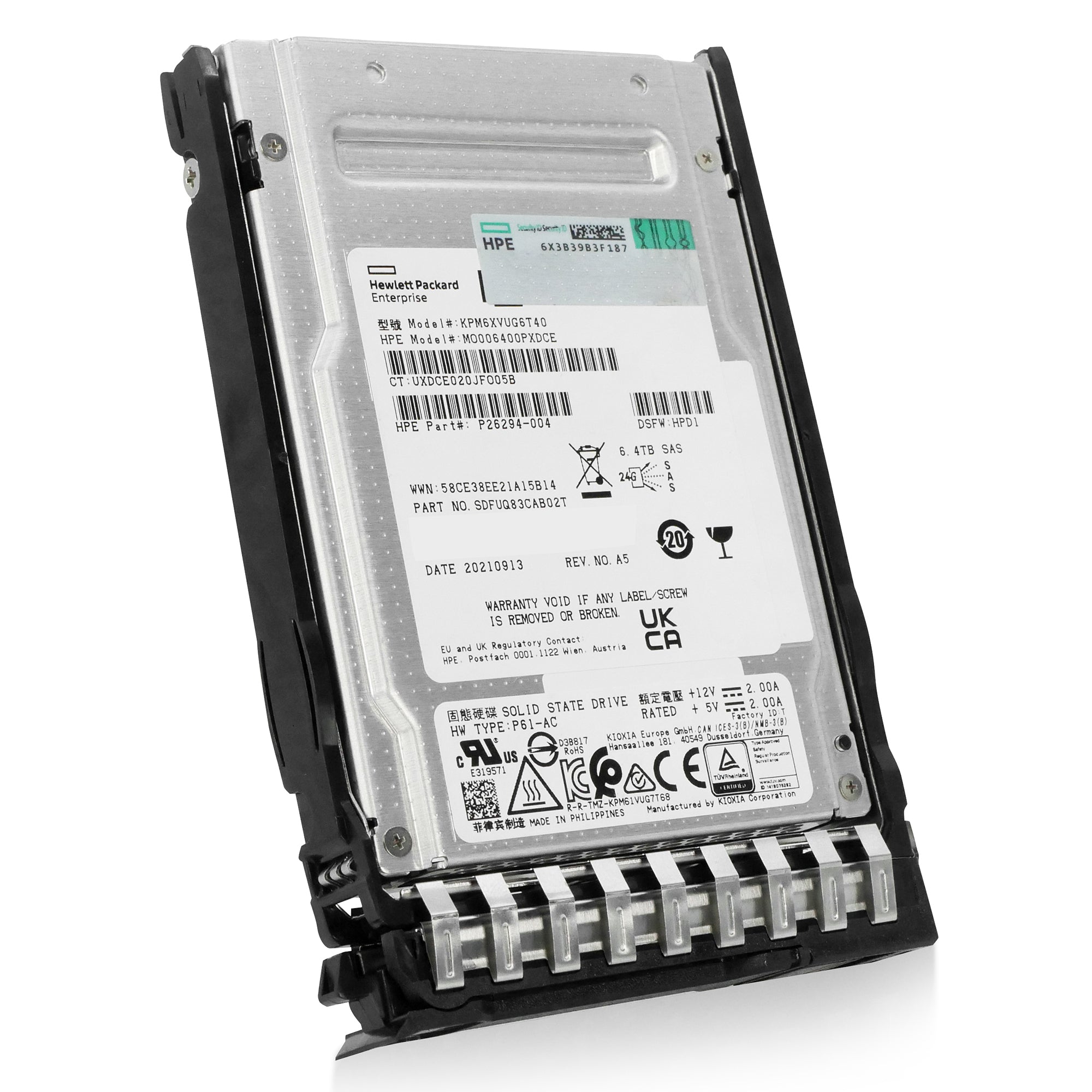 HP Generation 11 MO006400PXDCE P26294-004 6.4TB 3 DWPD SAS-4 24Gb/s 3D TLC 2.5in Recertified Solid State Drive