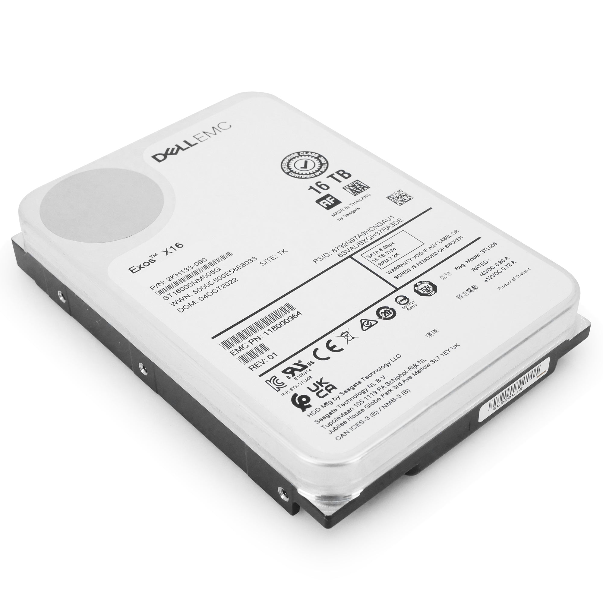 Dell/Seagate Exos X16 ST16000NM005G 16TB 7.2K RPM SATA 6Gb/s 4Kn CMR 3.5in Refurbished HDD