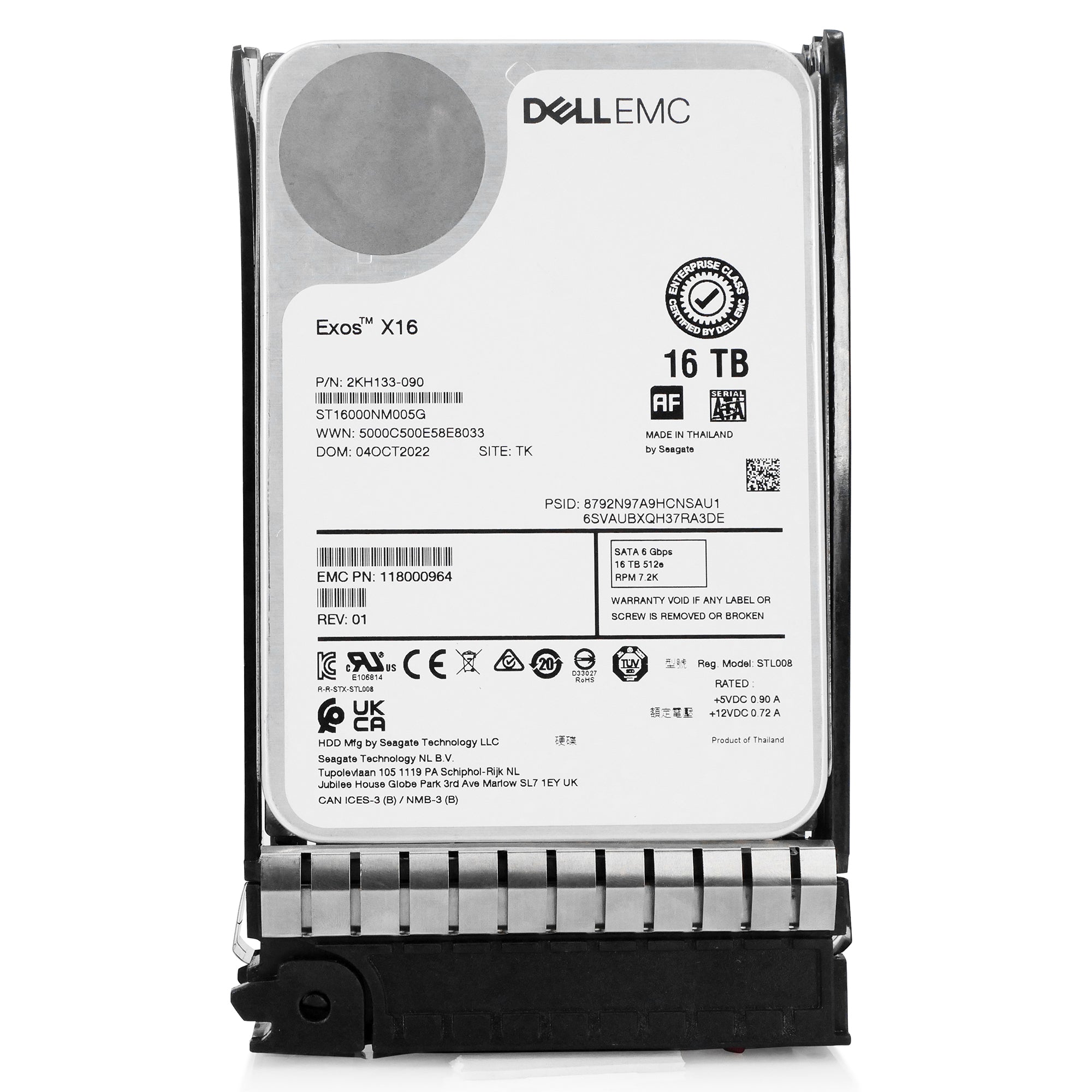 Seagate/Dell G14 ST16000NM005G 039XRY 16TB 7.2K RPM SATA 6Gb/s 4Kn CMR 3.5in Refurbished HDD