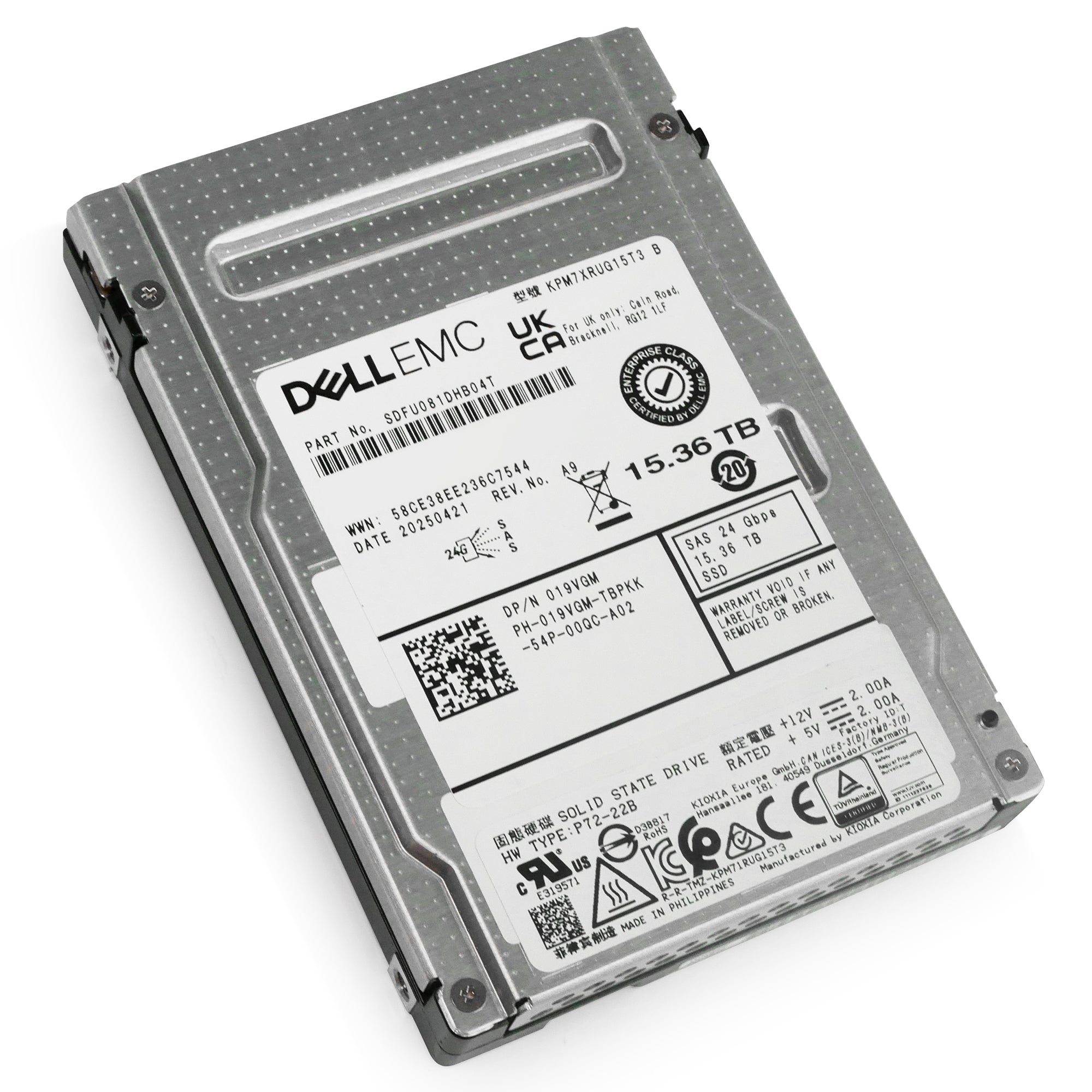 Dell/Kioxia PM7-R KPM7XRUG15T3 15.36TB 1 DWPD SAS-4 24Gb/s 3D TLC 2.5in Enterprise Solid State Drive
