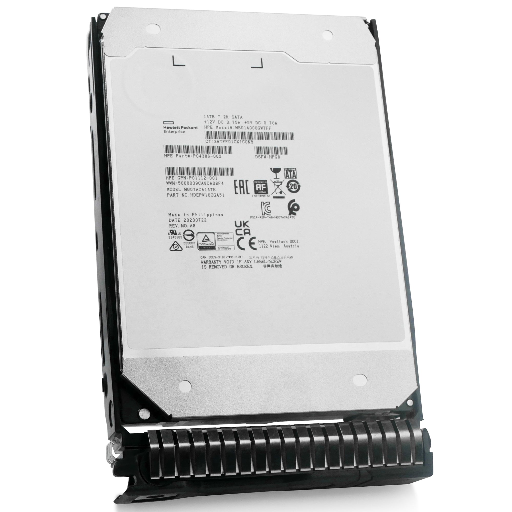 HP Generation 8 MB014000GWTFF P04386-002 14TB 7.2K RPM SATA 6Gb/s 512e 3.5in Refurbished Power Disable HDD