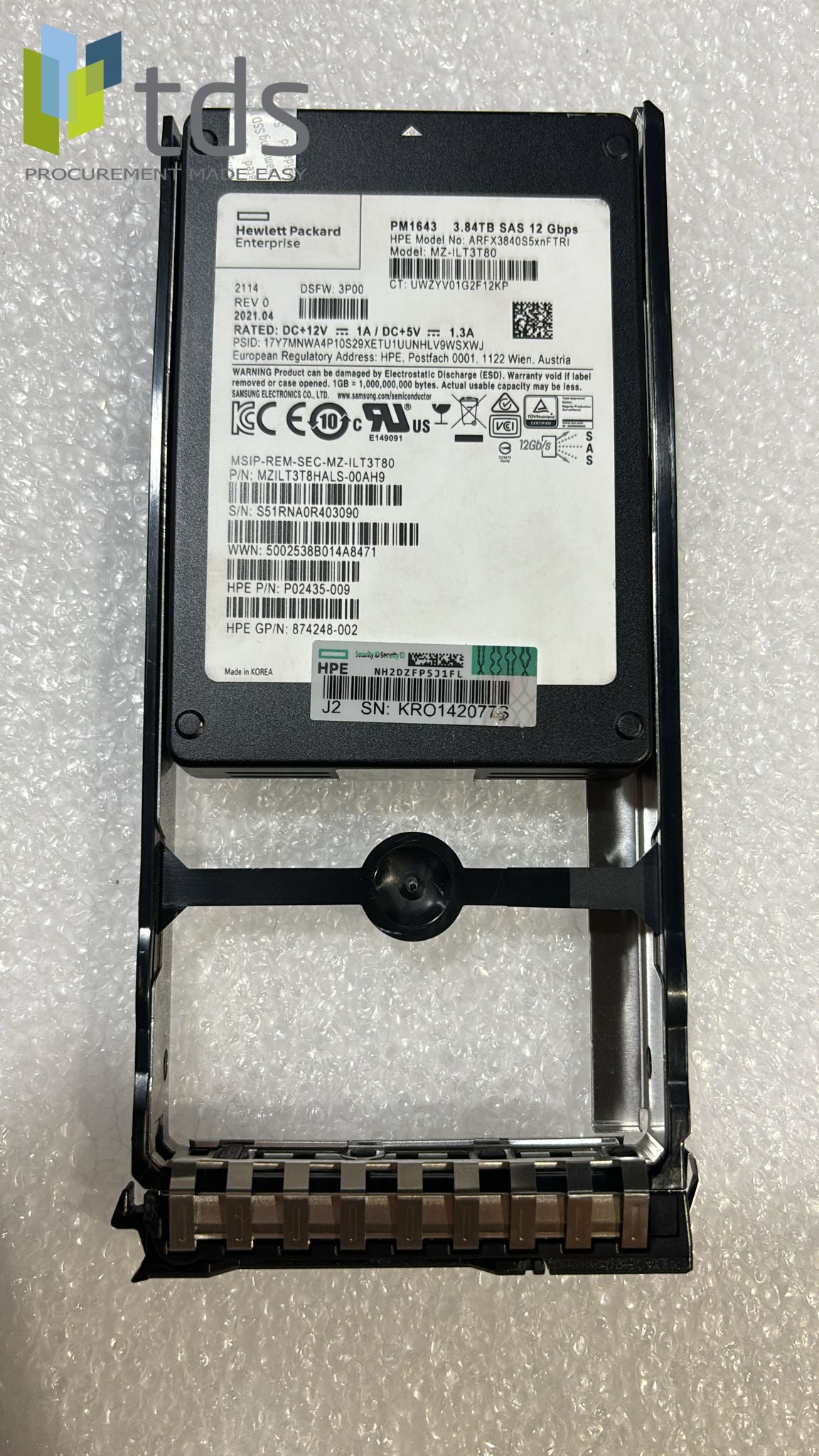 P13372-001 874248-002 P02435-009 PM1643 HPE DRV 3.84TB SAS FE SSD PRIMERA 600.