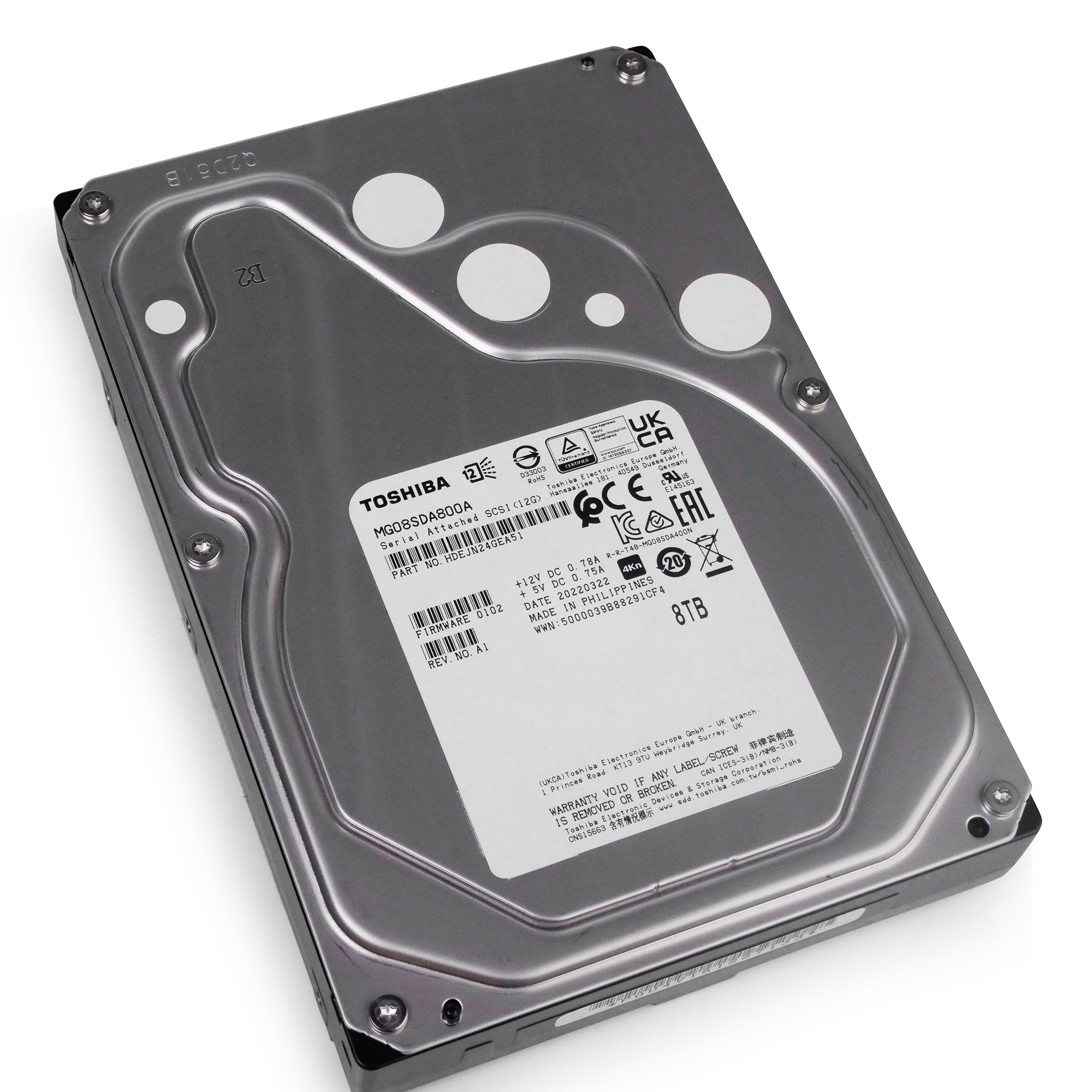 Toshiba MG08 MG08SDA800A 8TB 7.2K RPM SAS 12Gb/s 4Kn 3.5in Hard Drive