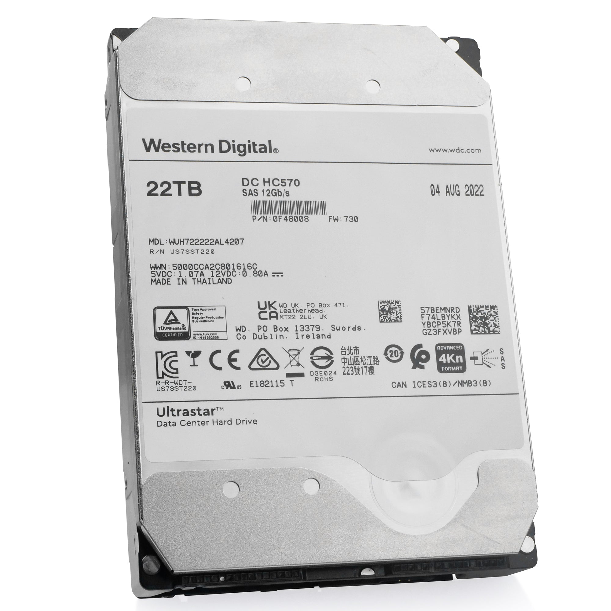 Western Digital Ultrastar DC HC570 WUH722222AL4207 0F48008 22TB 7.2K RPM SAS 12Gb/s 4Kn 3.5in Refurbished HDD
