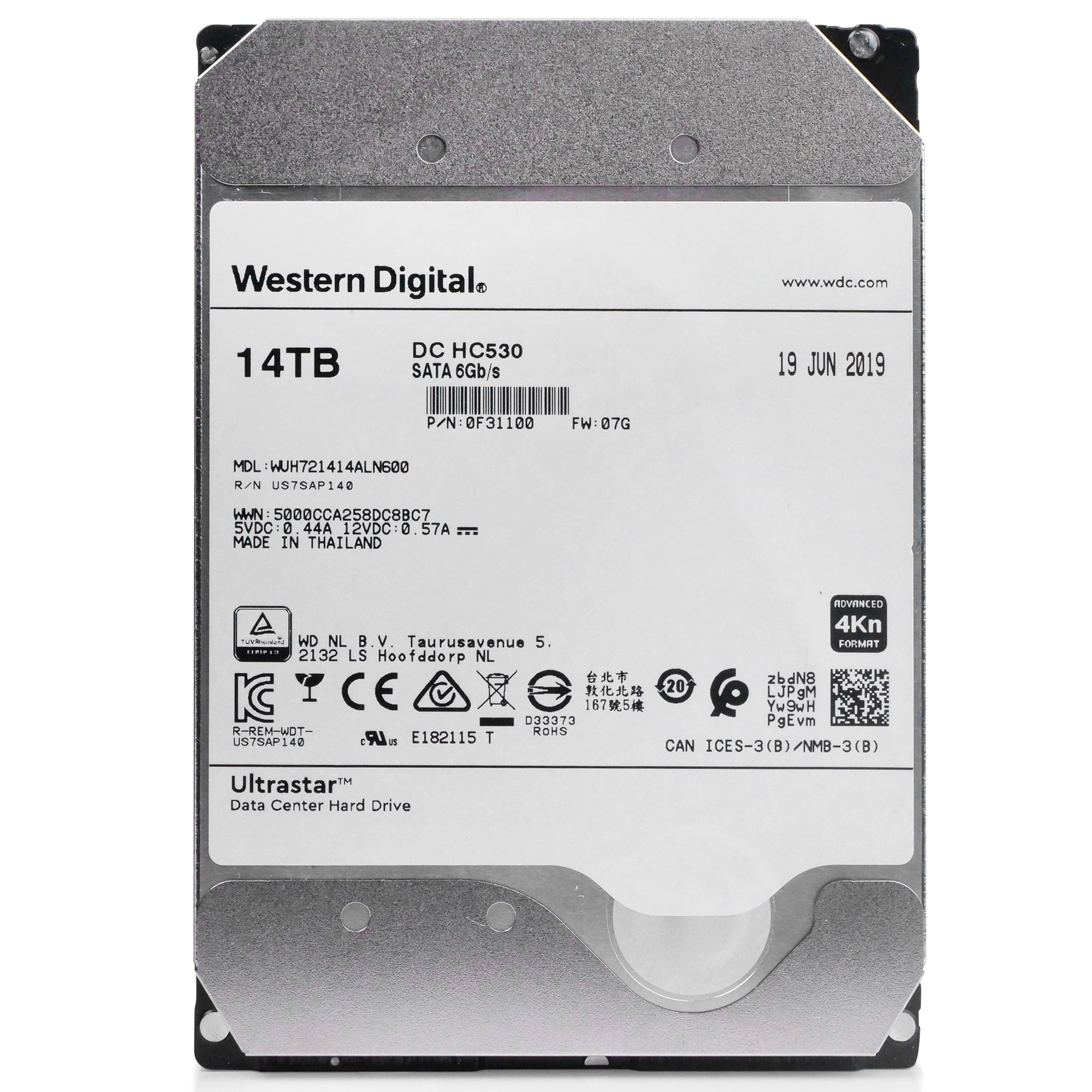 Western Digital Ultrastar DC HC530 WUH721414ALN600 0F31100 14TB 7.2K RPM SATA 6Gb/s 4Kn 3.5in Refurbished HDD