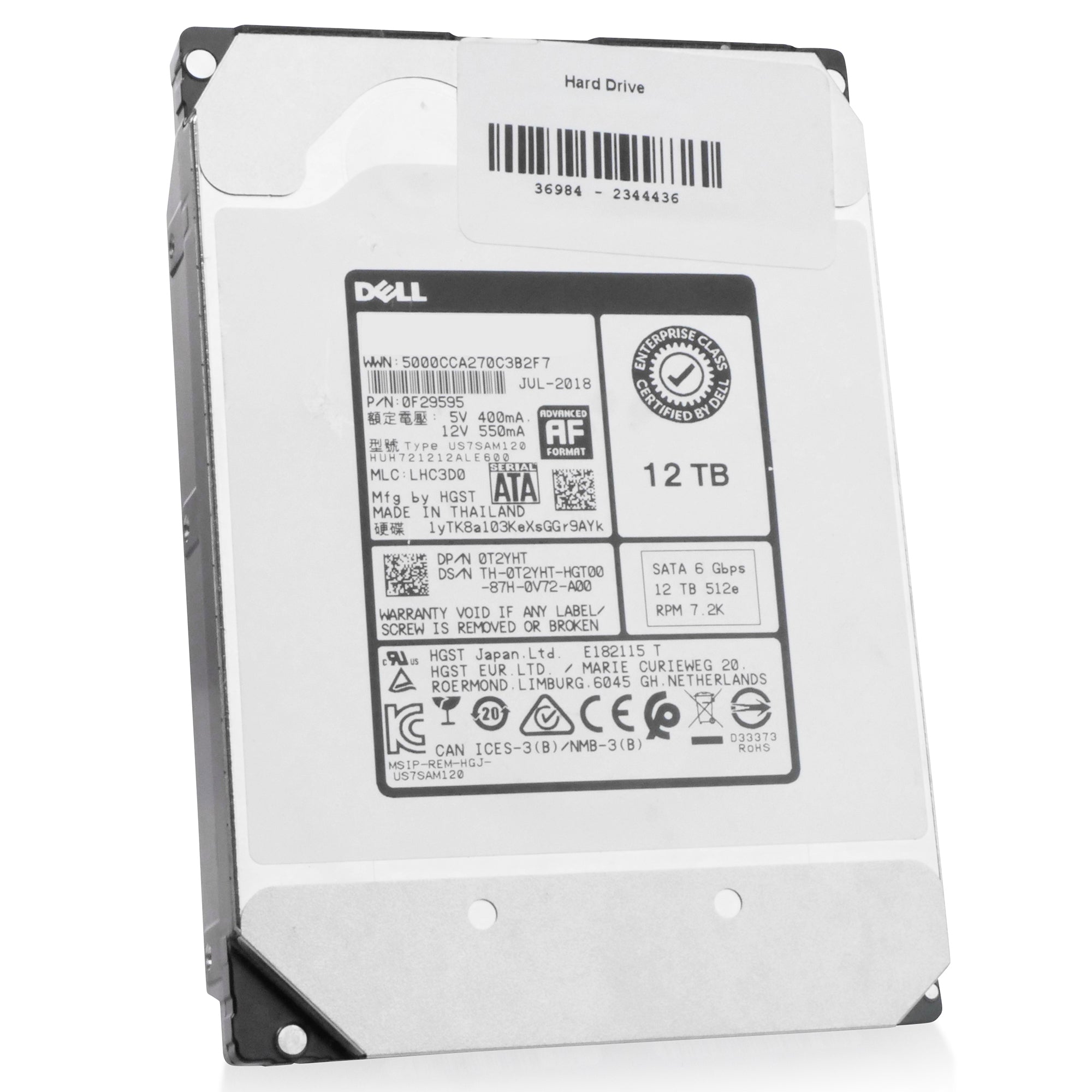 Dell/Western Digital Ultrastar DC HC520 HUH721212ALE600 0F29595 12TB 7.2K RPM SATA 6Gb/s 512e 3.5in Refurbished HDD