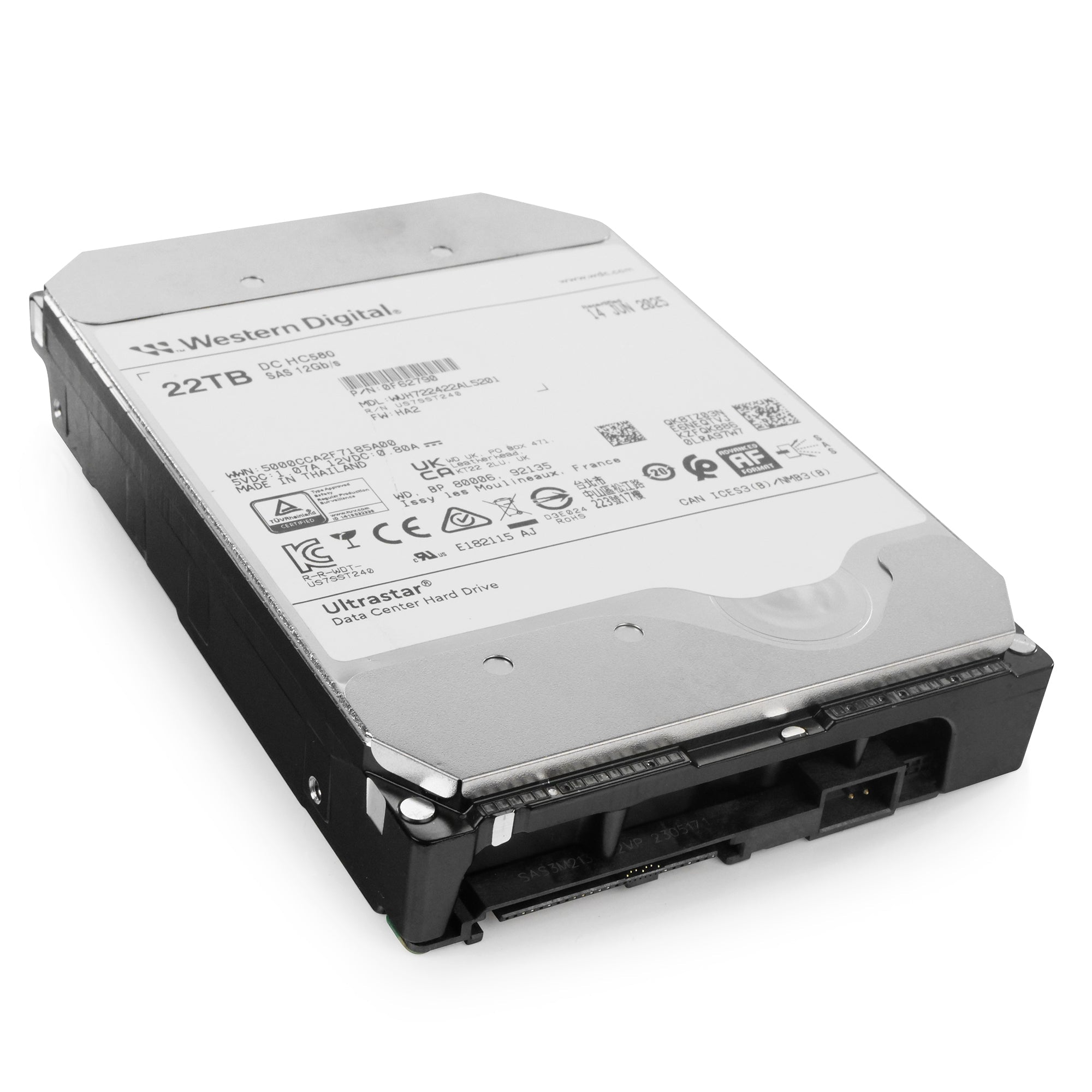 Western Digital Ultrastar DC HC580 WUH722422AL5201 0F62790 22TB 7.2K RPM SAS 12Gb/s 512e 3.5in Recertified Hard Drive