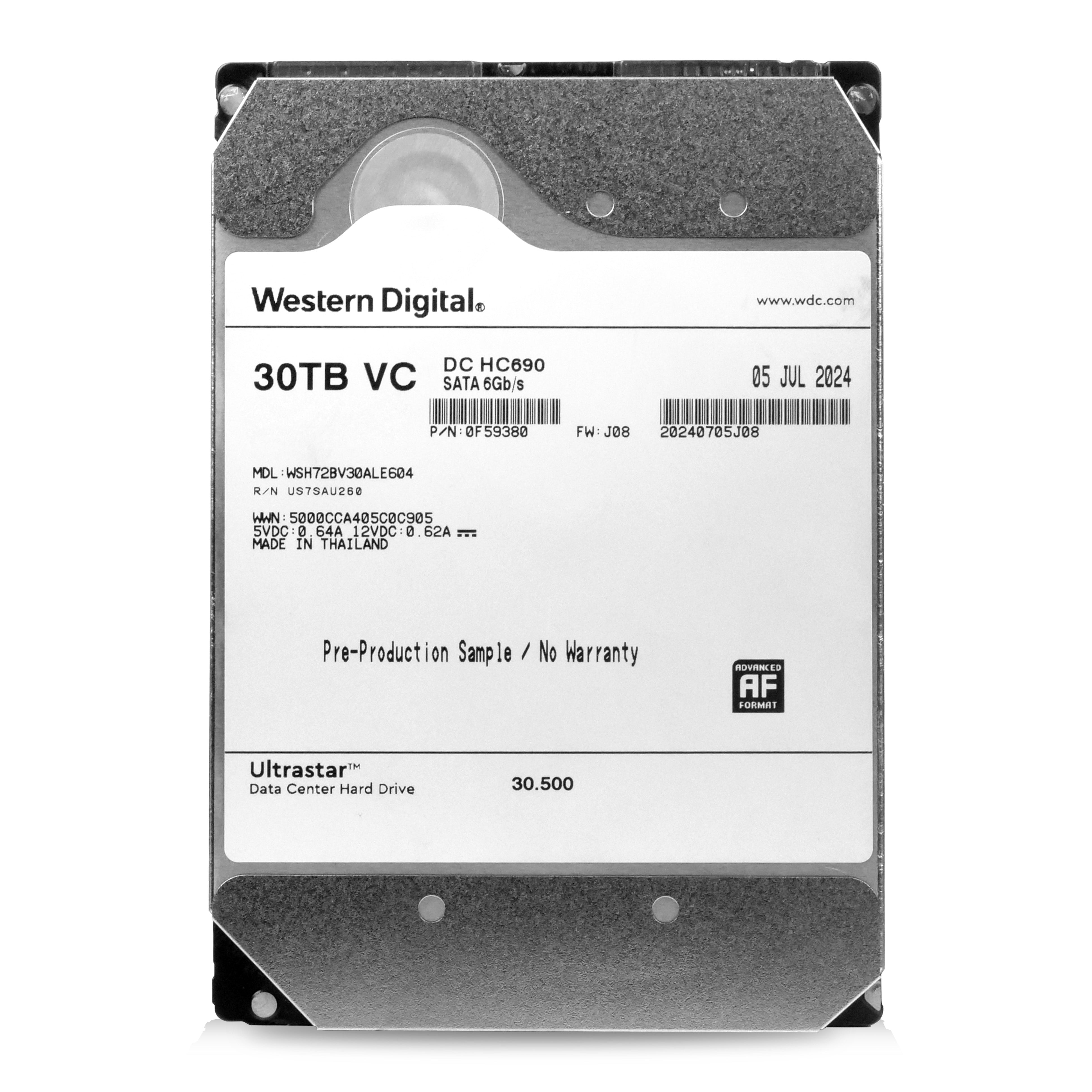 Western Digital Ultrastar DC HC690 WSH72BV30ALE604 0F59380 30TB Host-Managed SMR 7.2K RPM SATA 6Gb/s 512e 3.5in Refurbished HDD