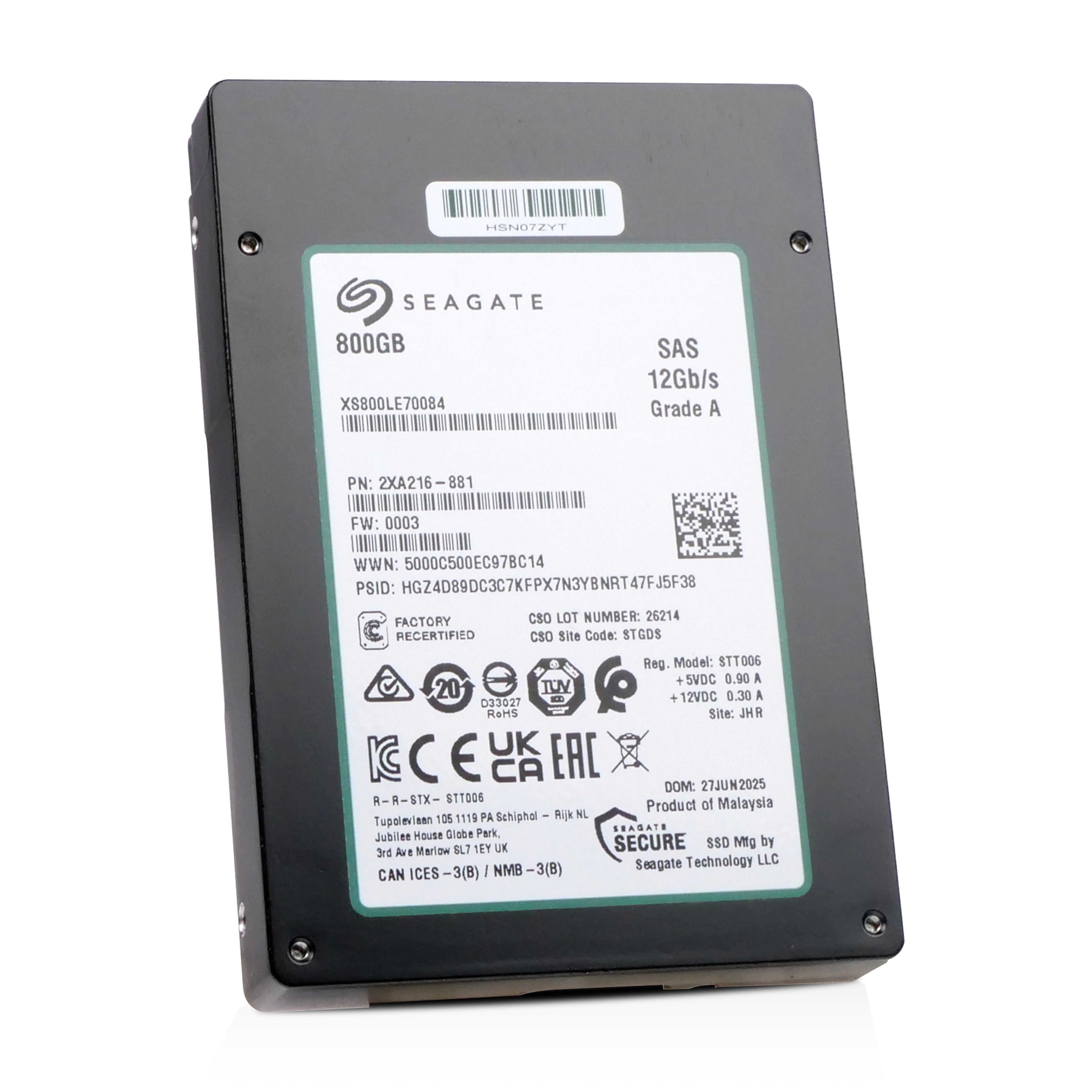 Seagate Nytro 3532 XS800LE70084 800GB 3 DWPD SAS 12Gb/s 3D eTLC 2.5in Recertified SSD