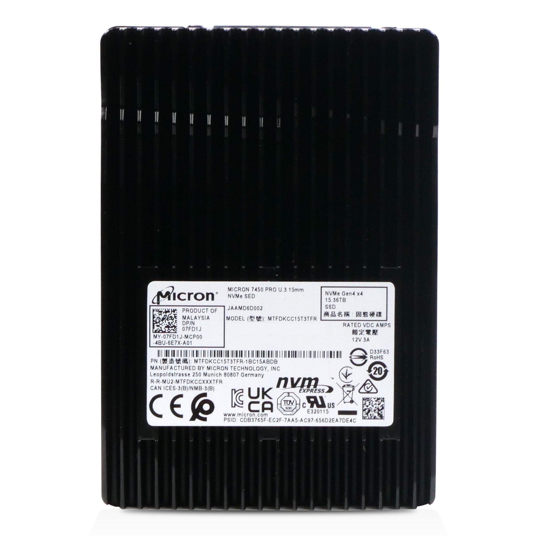 Dell/Micron 7450 PRO MTFDKCC15T3TFR 15.36TB 1 DWPD PCIe Gen 4.0 x4 8GB/s 3D TLC U.3 NVMe 2.5in SSD