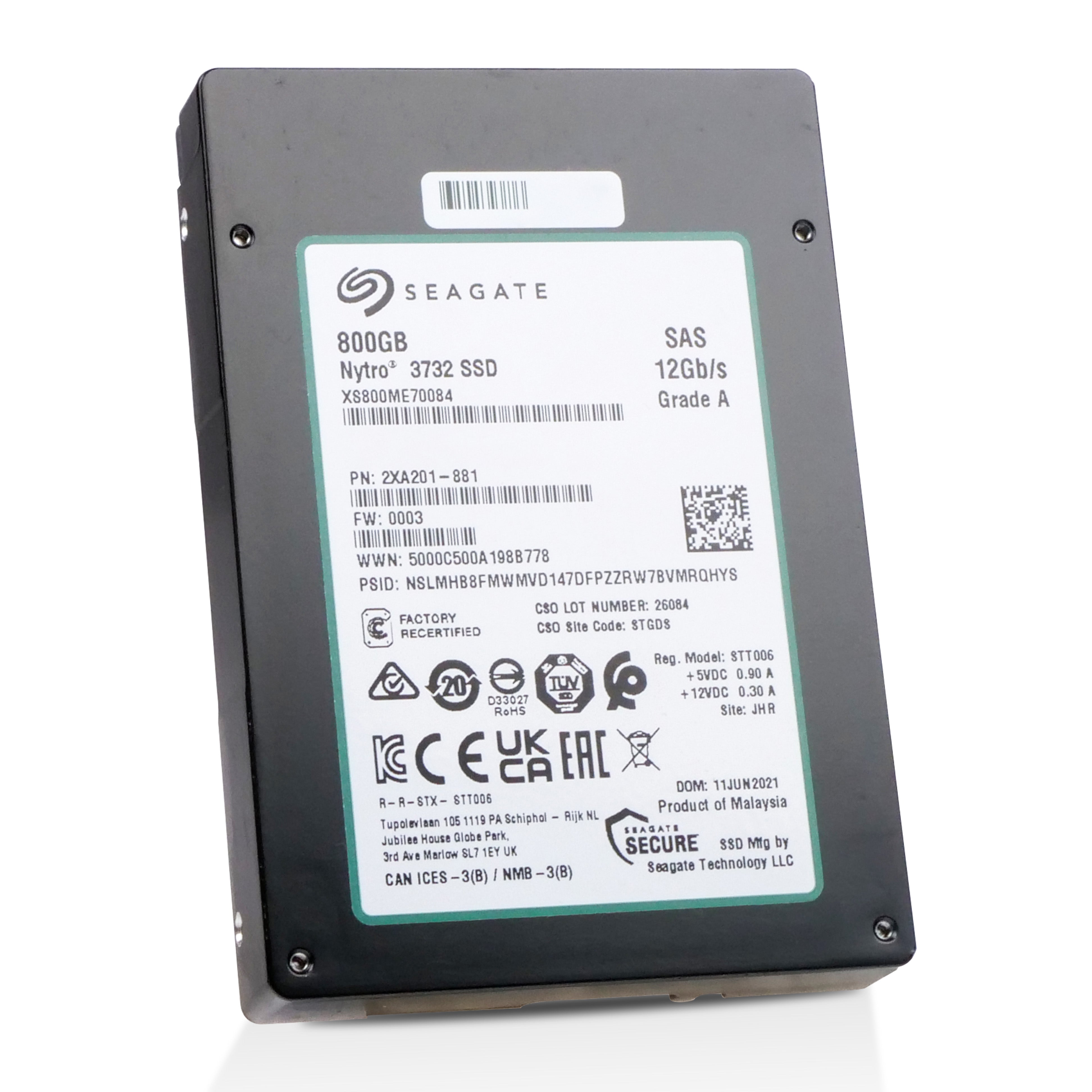Seagate Nytro 3732 XS800ME70084 800GB 10 DWPD SAS 12Gb/s 3D eTLC 2.5in Recertified SSD