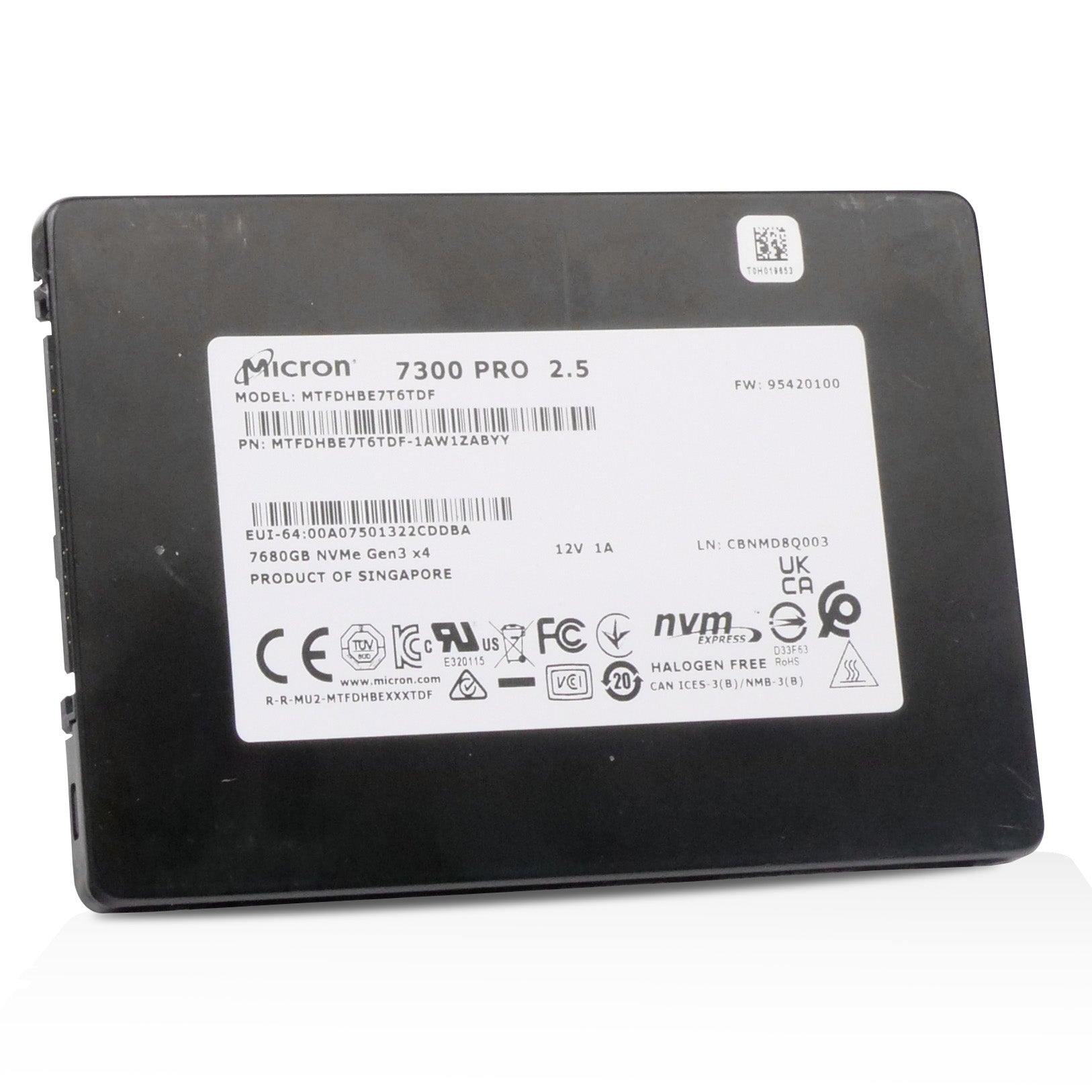 Micron 7300 PRO MTFDHBE7T6TDF 7.68TB 1 DWPD PCIe Gen 3.0 x4 4GB/s 3D TLC U.2 NVMe 2.5in Refurbished SSD