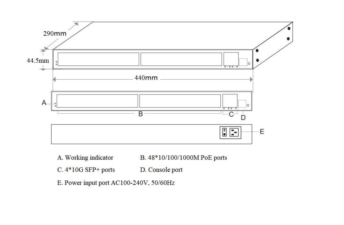 S3410-48T4SP Compatible, 48-Port Gigabit Ethernet L2+ PoE+ Switch, 48 x PoE+ Ports @600W, with 4 x 10Gb SFP+ Uplinks, 1x AC Power Supplies