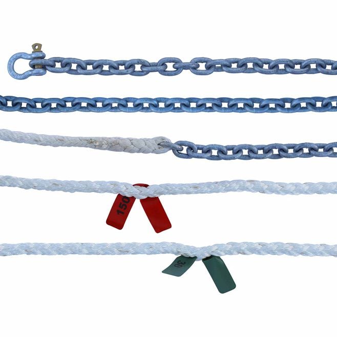 Titan Chain CAR8P12250H1415 Eight Strand Anchor Rode, 1/2" x 250' Line, 1/4" x 15' Chain